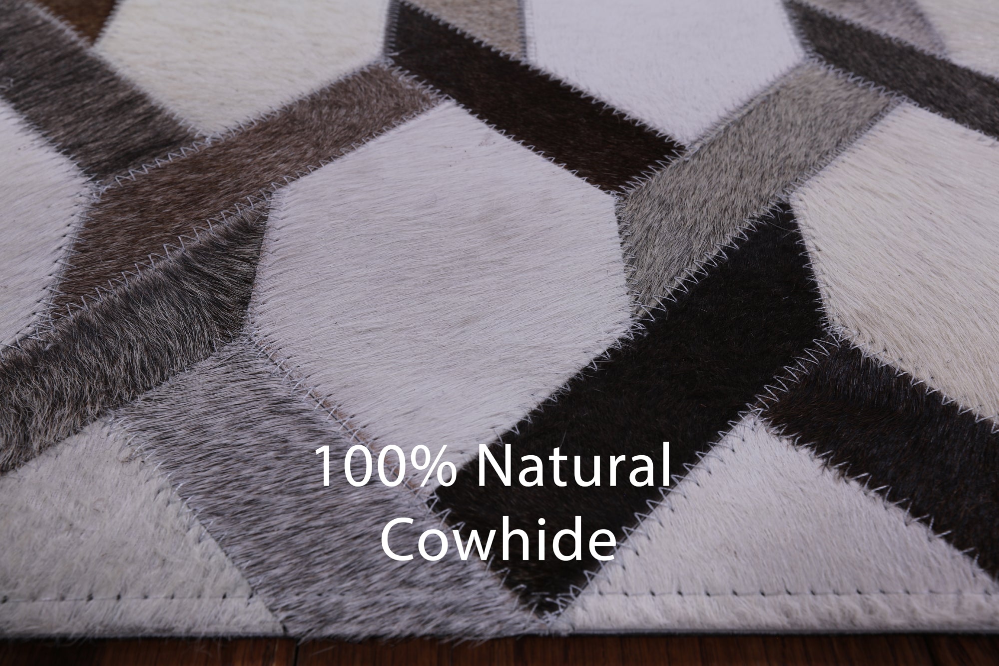 Natural Cowhide Hand Stitched Patchwork Rug - 4' 0" X 6' 0" - Golden Nile