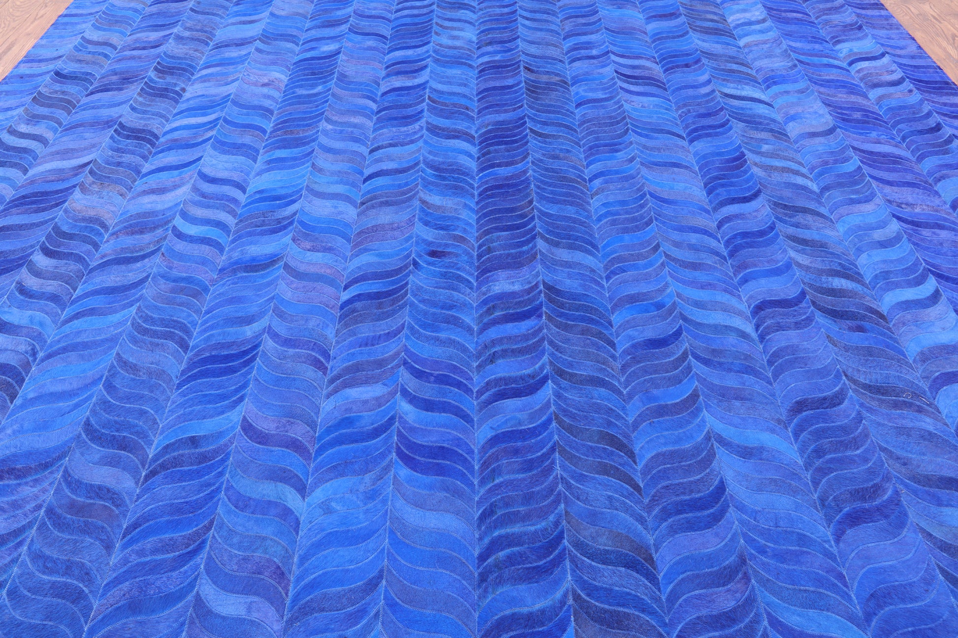 Blue Square Natural Cowhide Hand Stitched Patchwork Rug - 10' 0" X 10' 0" - Golden Nile