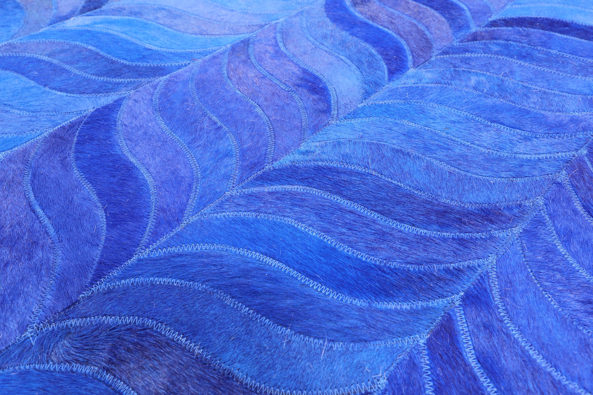 Blue Square Natural Cowhide Hand Stitched Patchwork Rug - 10' 0" X 10' 0" - Golden Nile