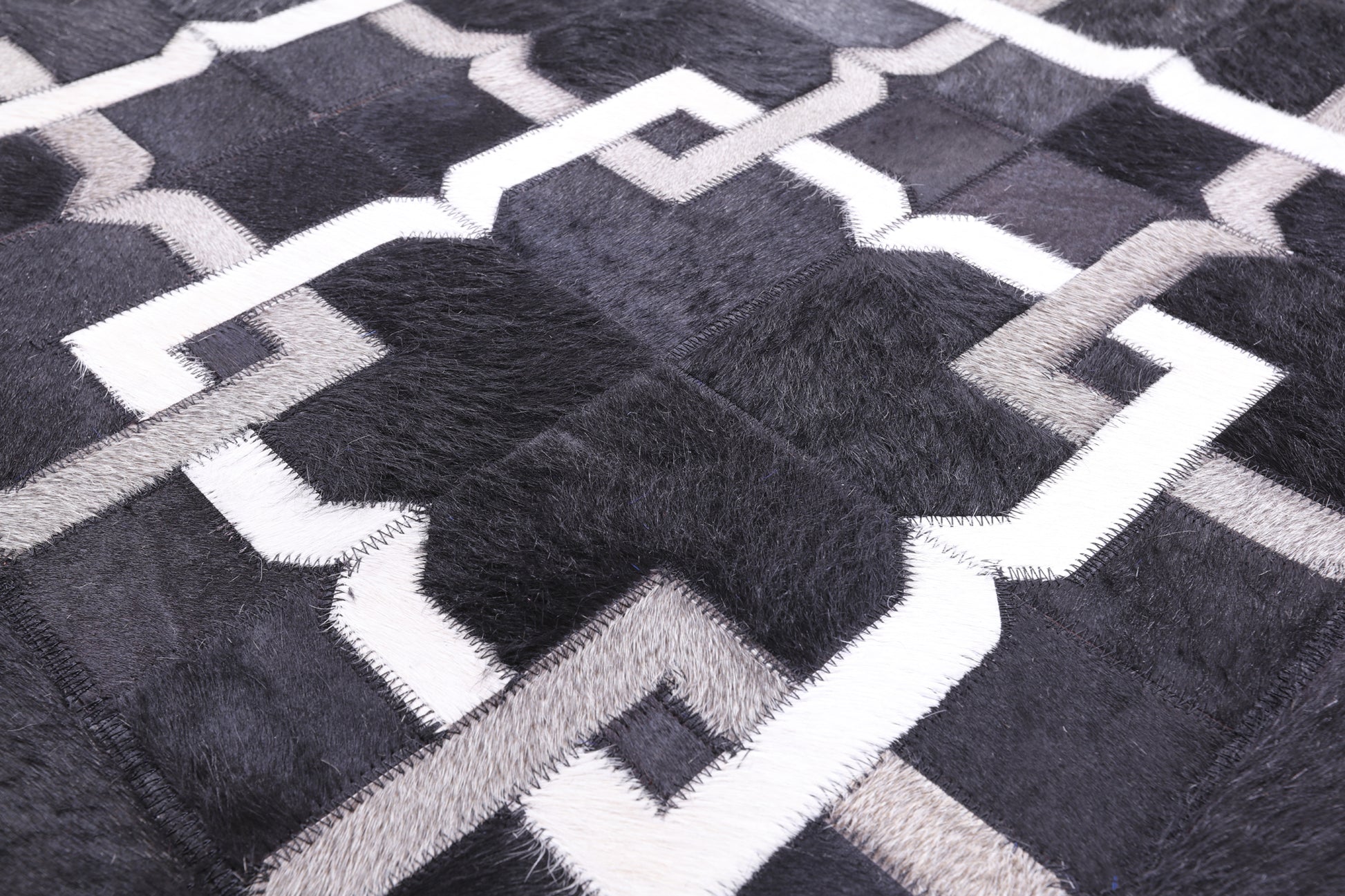 Black Square Natural Cowhide Hand Stitched Patchwork Rug - 7' 0" X 7' 0" - Golden Nile