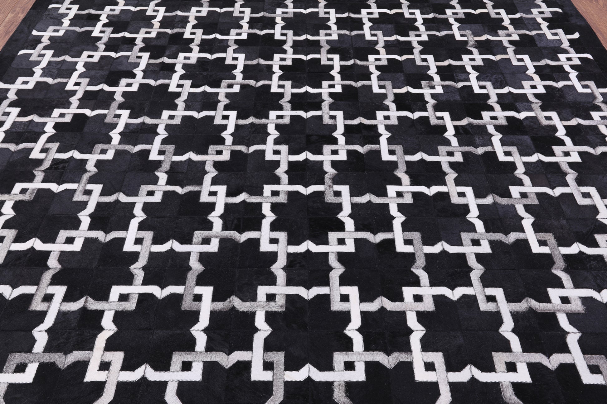 Black Square Natural Cowhide Hand Stitched Patchwork Rug - 8' 0" X 8' 0" - Golden Nile