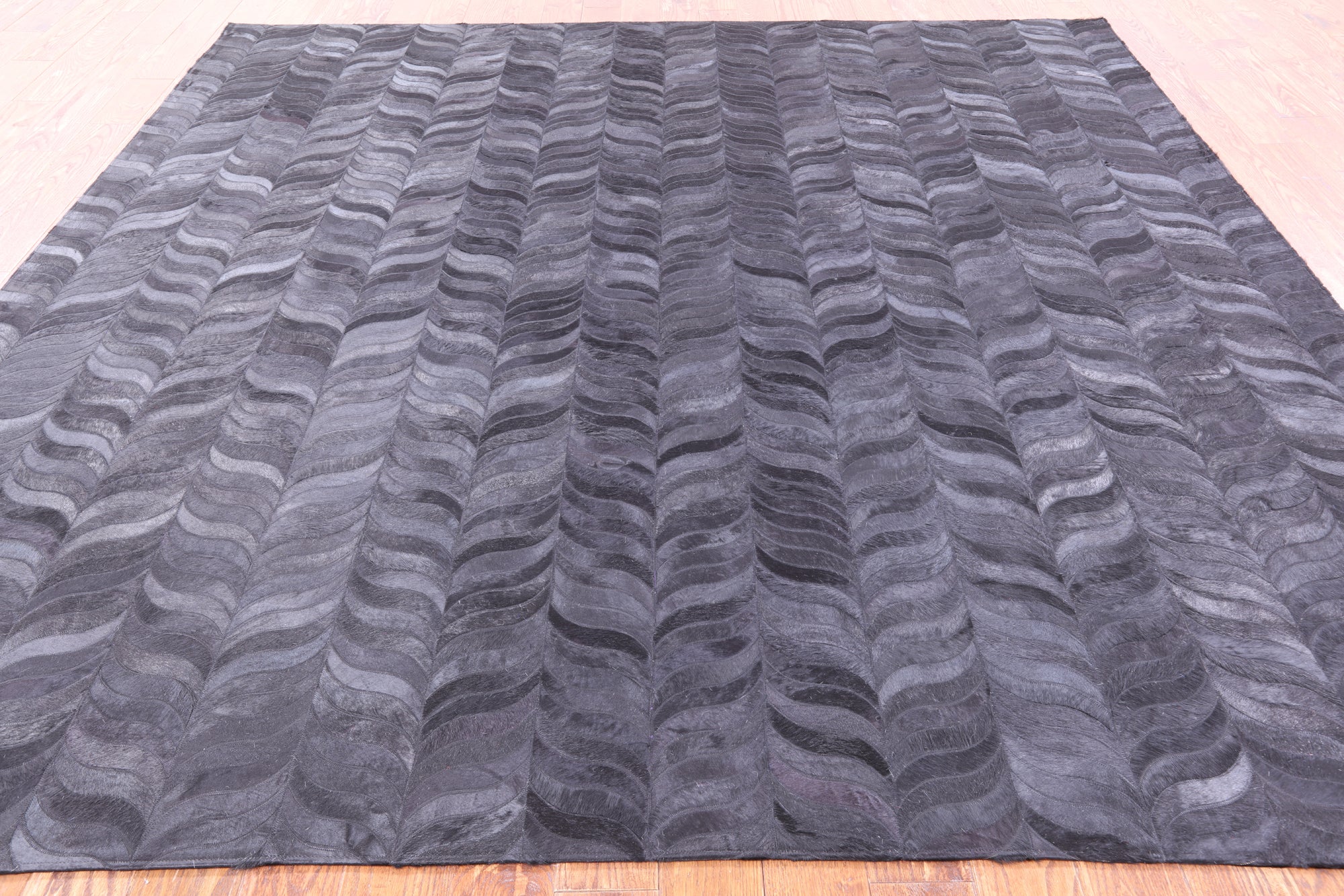 Black Square Natural Cowhide Hand Stitched Patchwork Rug - 9' 0" X 9' 0" - Golden Nile