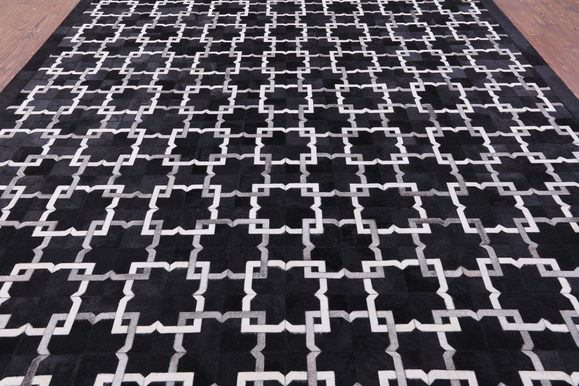 Black Natural Cowhide Hand Stitched Patchwork Rug - 10' 0" X 14' 0" - Golden Nile