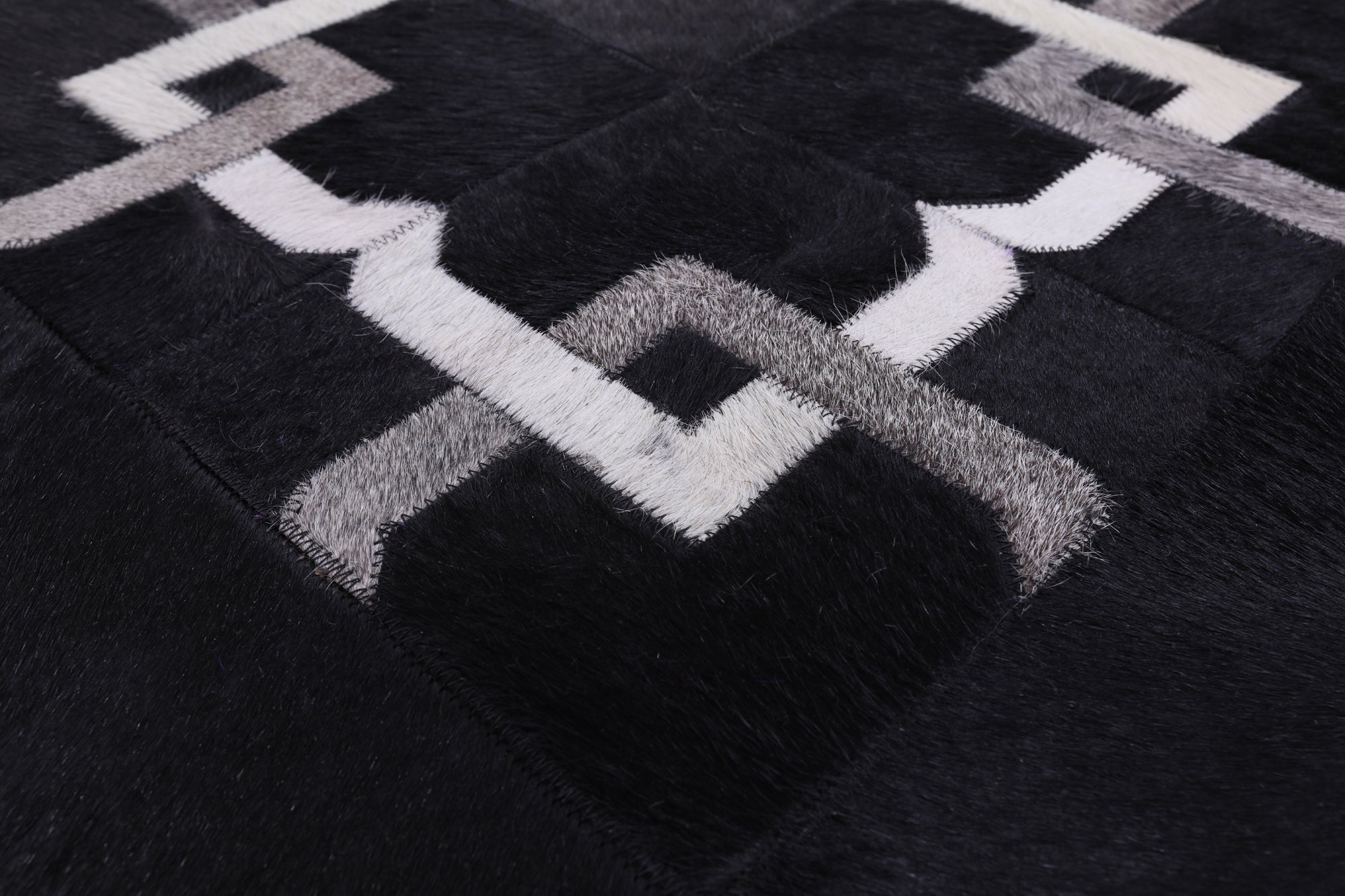 Black Natural Cowhide Hand Stitched Patchwork Rug - 10' 0" X 14' 0" - Golden Nile