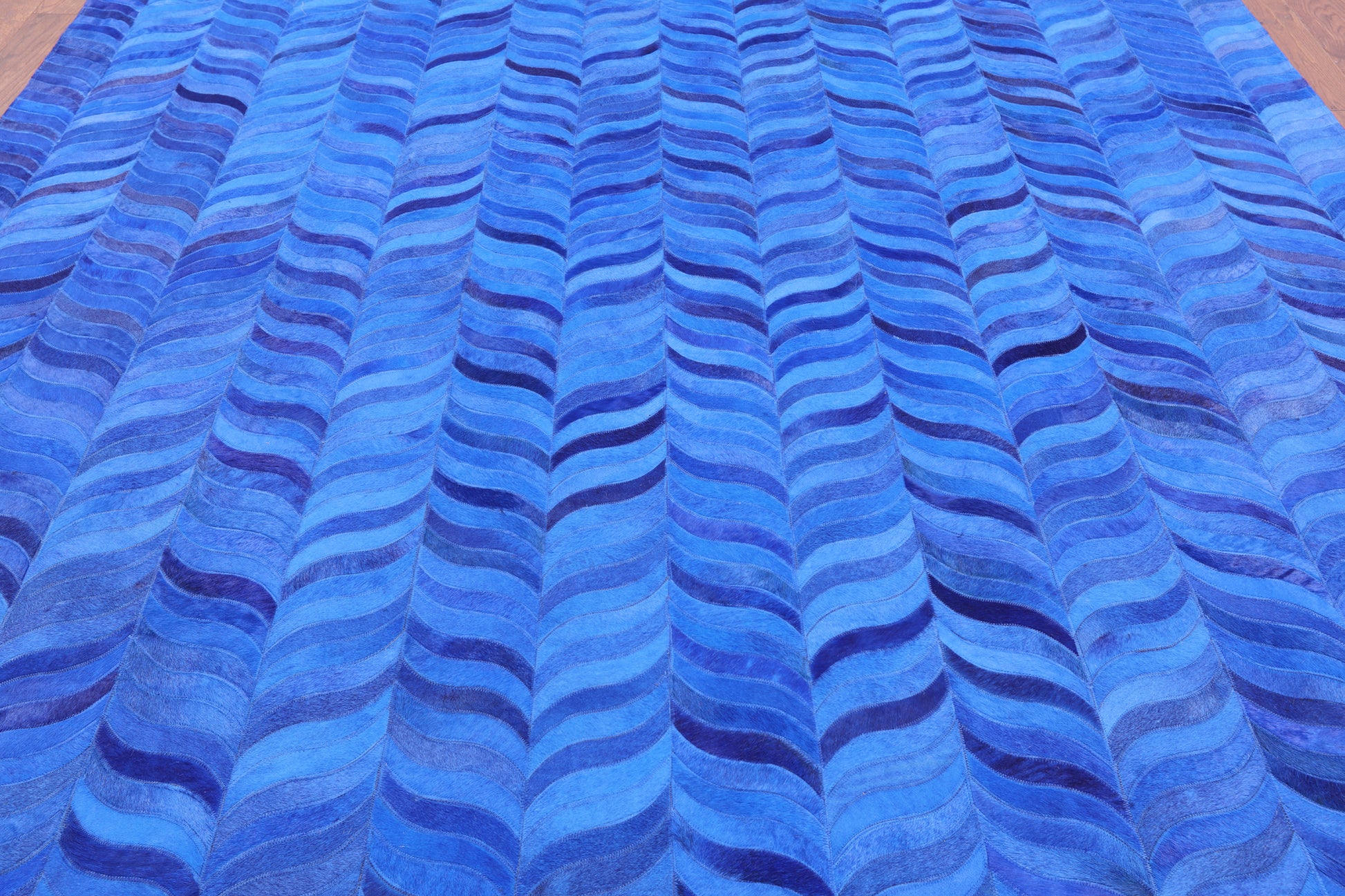 Blue Square Natural Cowhide Hand Stitched Patchwork Rug - 8' 0" X 8' 0" - Golden Nile