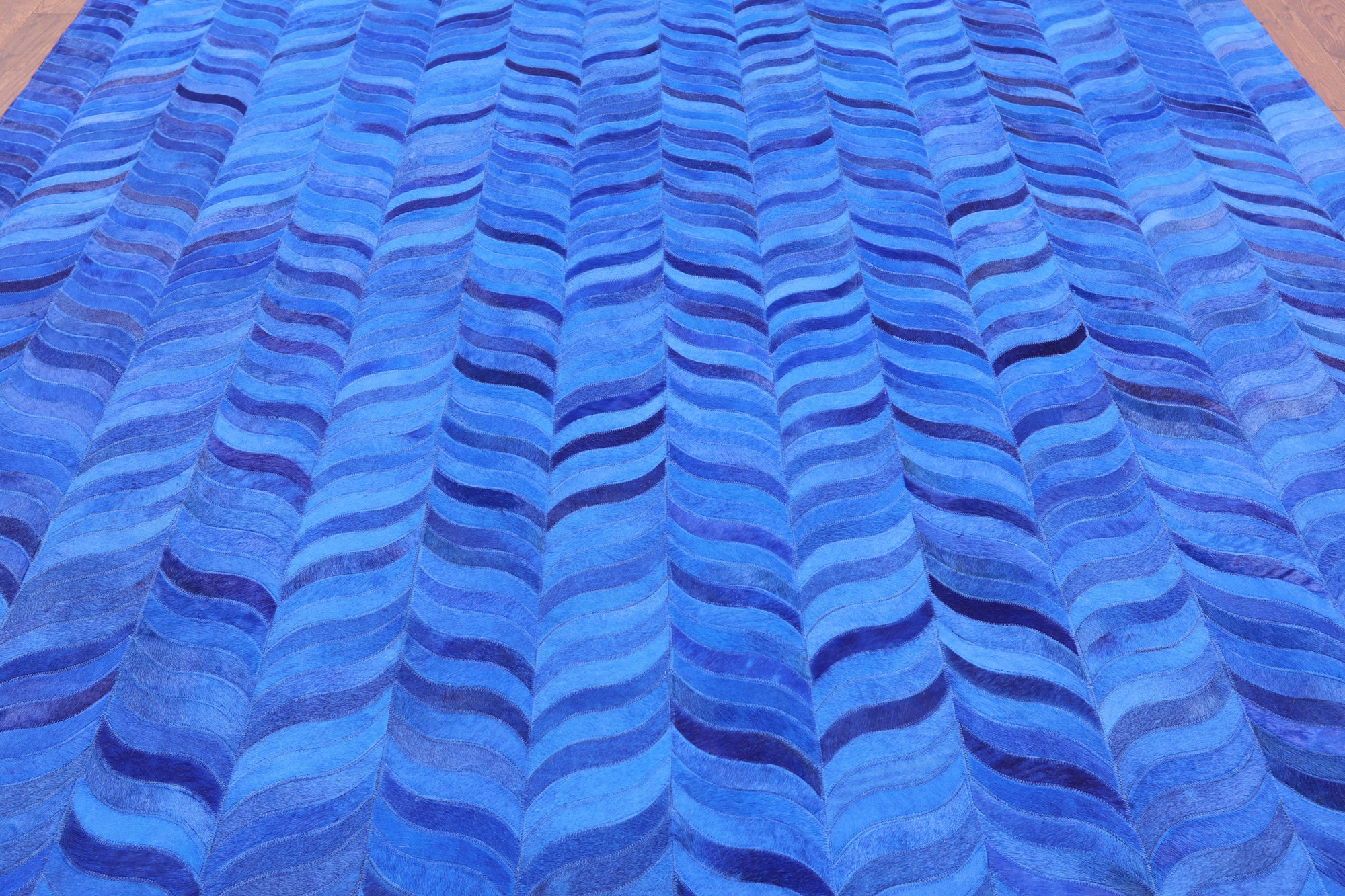 Blue Square Natural Cowhide Hand Stitched Patchwork Rug - 8' 0" X 8' 0" - Golden Nile