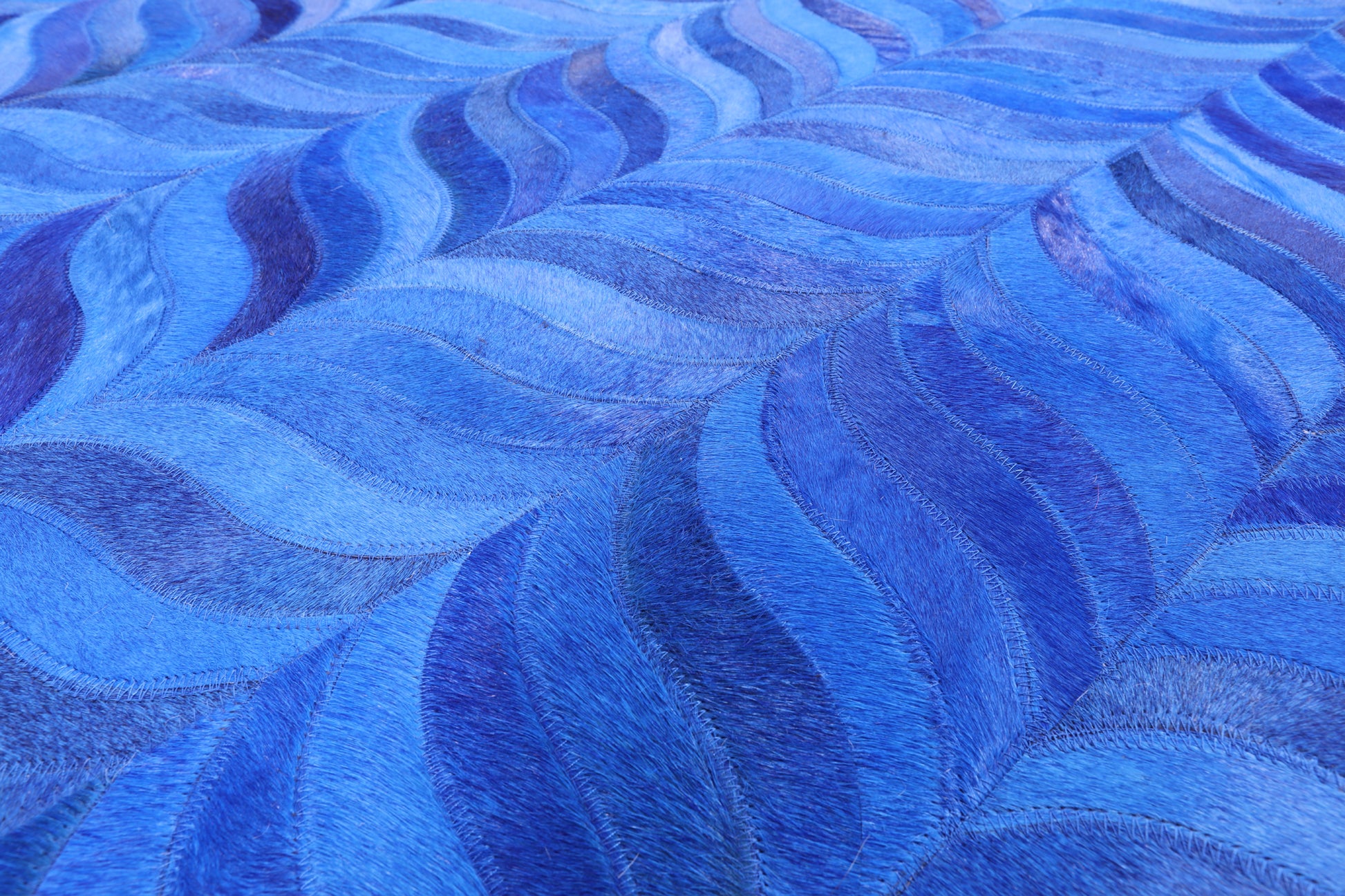 Blue Square Natural Cowhide Hand Stitched Patchwork Rug - 8' 0" X 8' 0" - Golden Nile