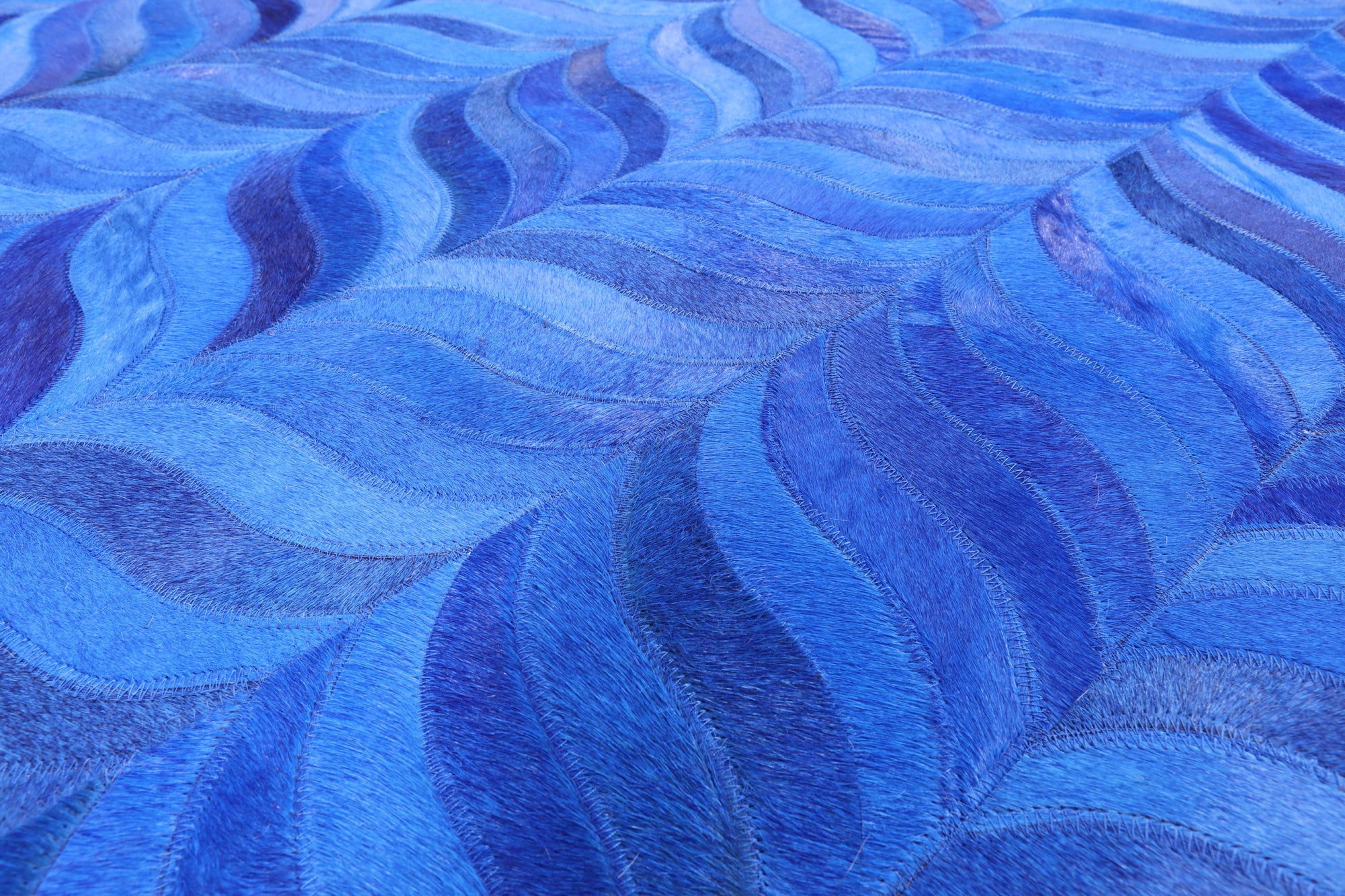 Blue Square Natural Cowhide Hand Stitched Patchwork Rug - 8' 0" X 8' 0" - Golden Nile