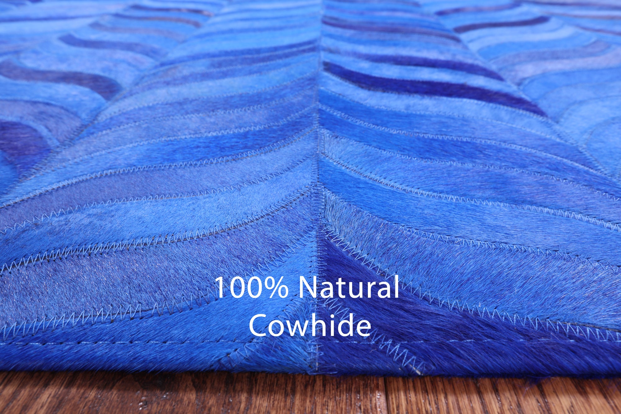 Blue Square Natural Cowhide Hand Stitched Patchwork Rug - 8' 0" X 8' 0" - Golden Nile