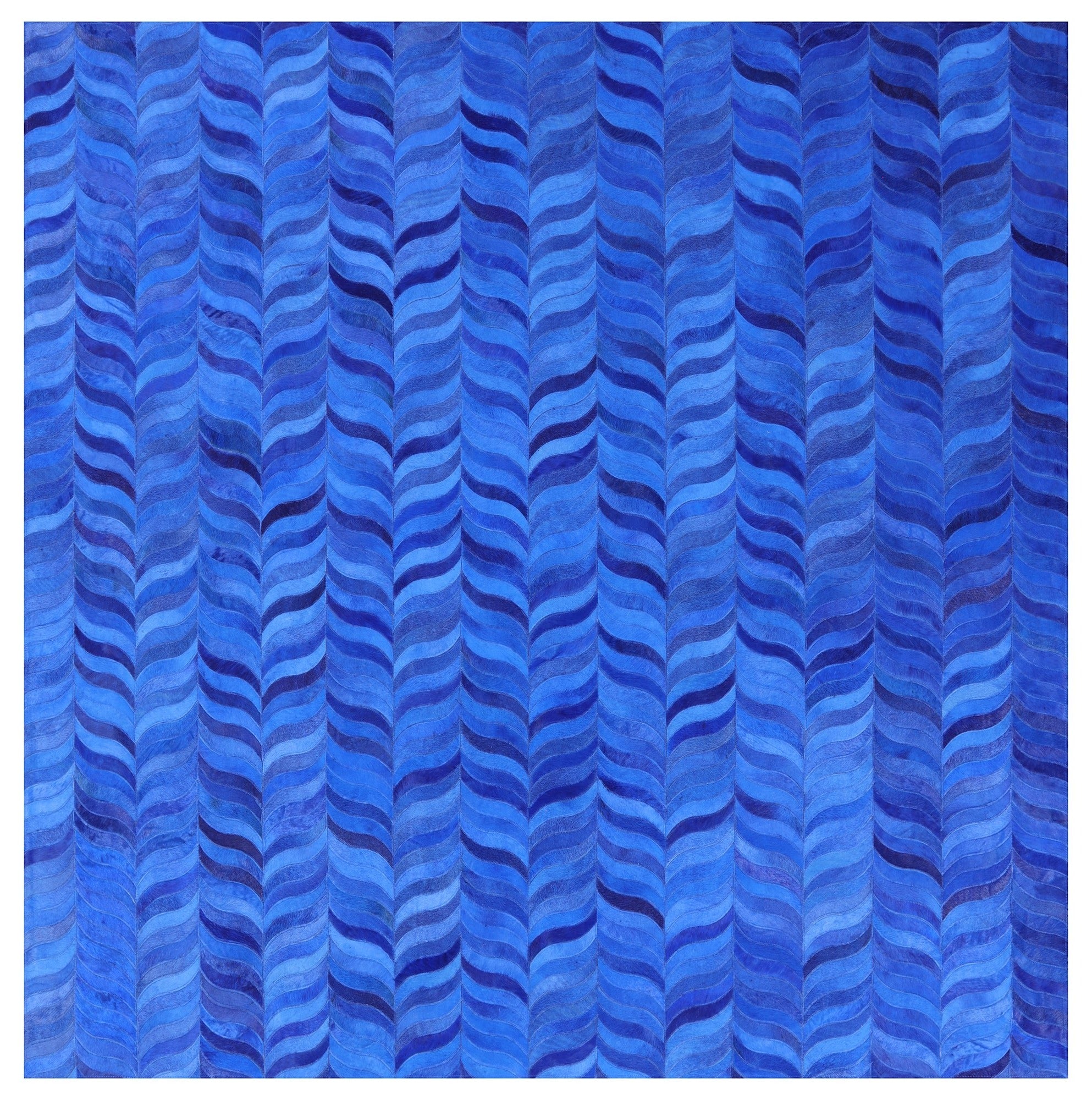 Blue Square Natural Cowhide Hand Stitched Patchwork Rug - 8' 0" X 8' 0" - Golden Nile