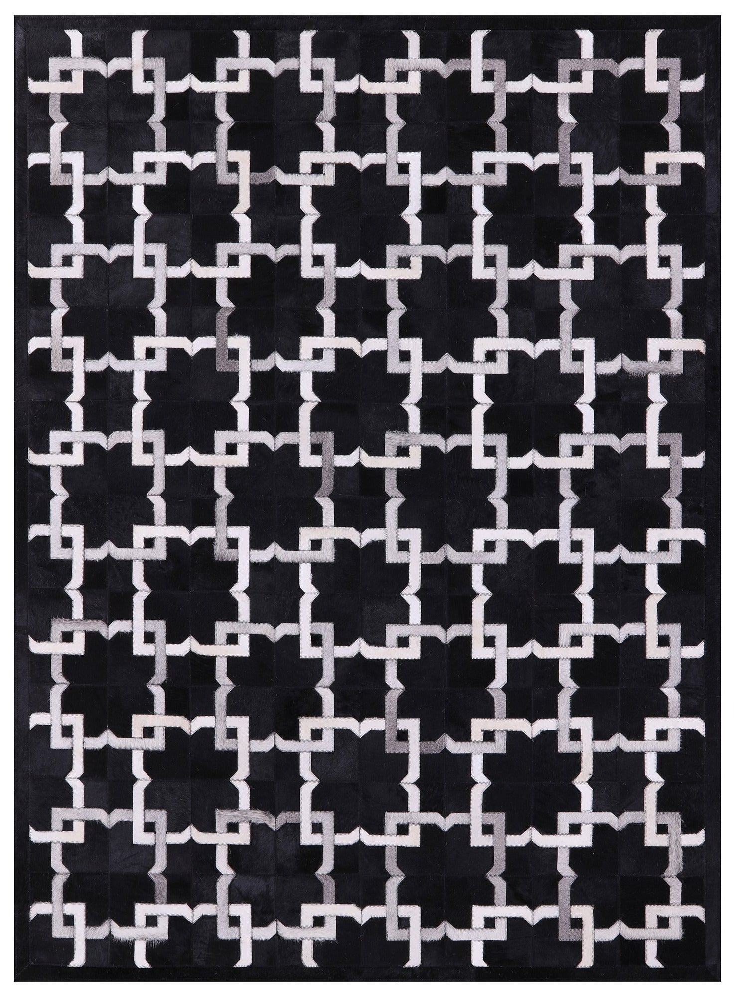 Black Natural Cowhide Hand Stitched Patchwork Rug - 5' 0" X 7' 0" - Golden Nile
