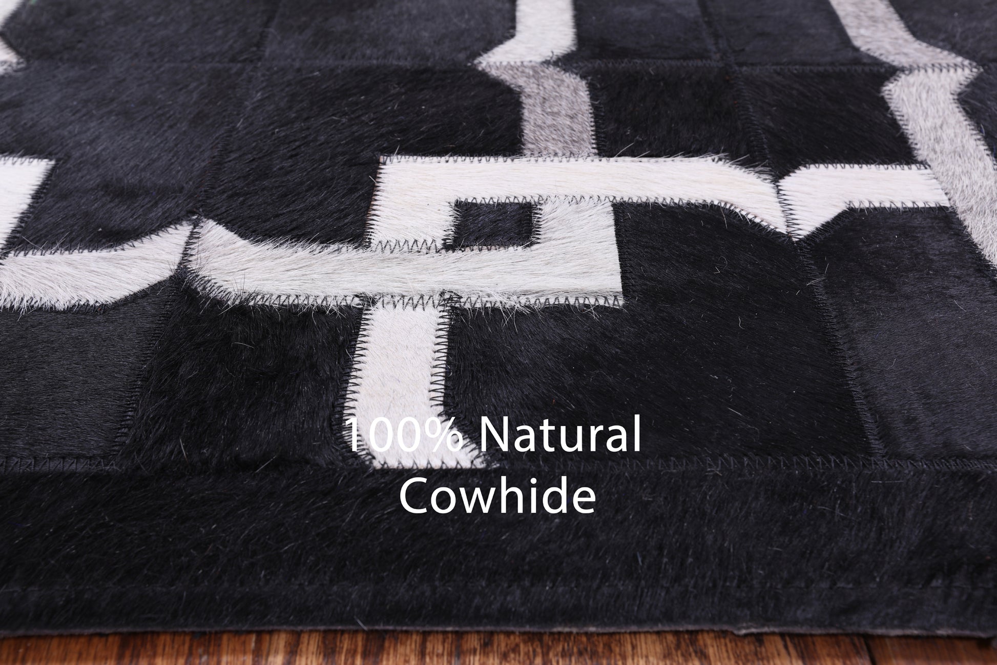 Black Natural Cowhide Hand Stitched Patchwork Rug - 5' 0" X 7' 0" - Golden Nile