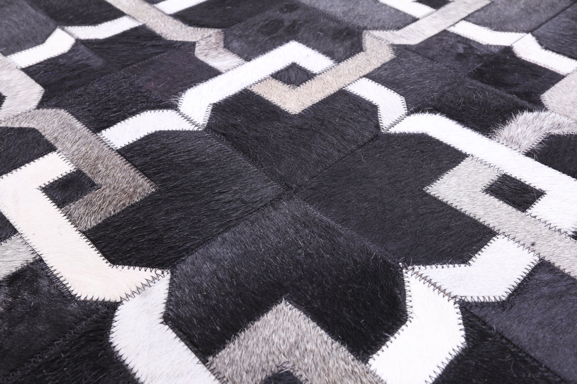 Black Natural Cowhide Hand Stitched Patchwork Runner Rug - 4' 0" X 10' 0" - Golden Nile