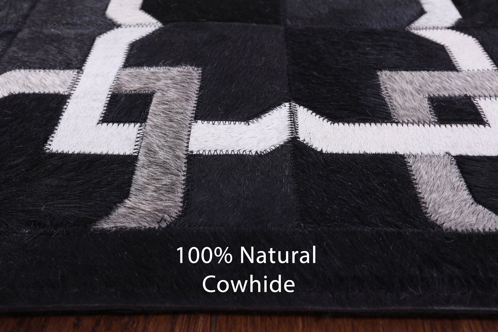 Black Natural Cowhide Hand Stitched Patchwork Runner Rug - 4' 0" X 10' 0" - Golden Nile