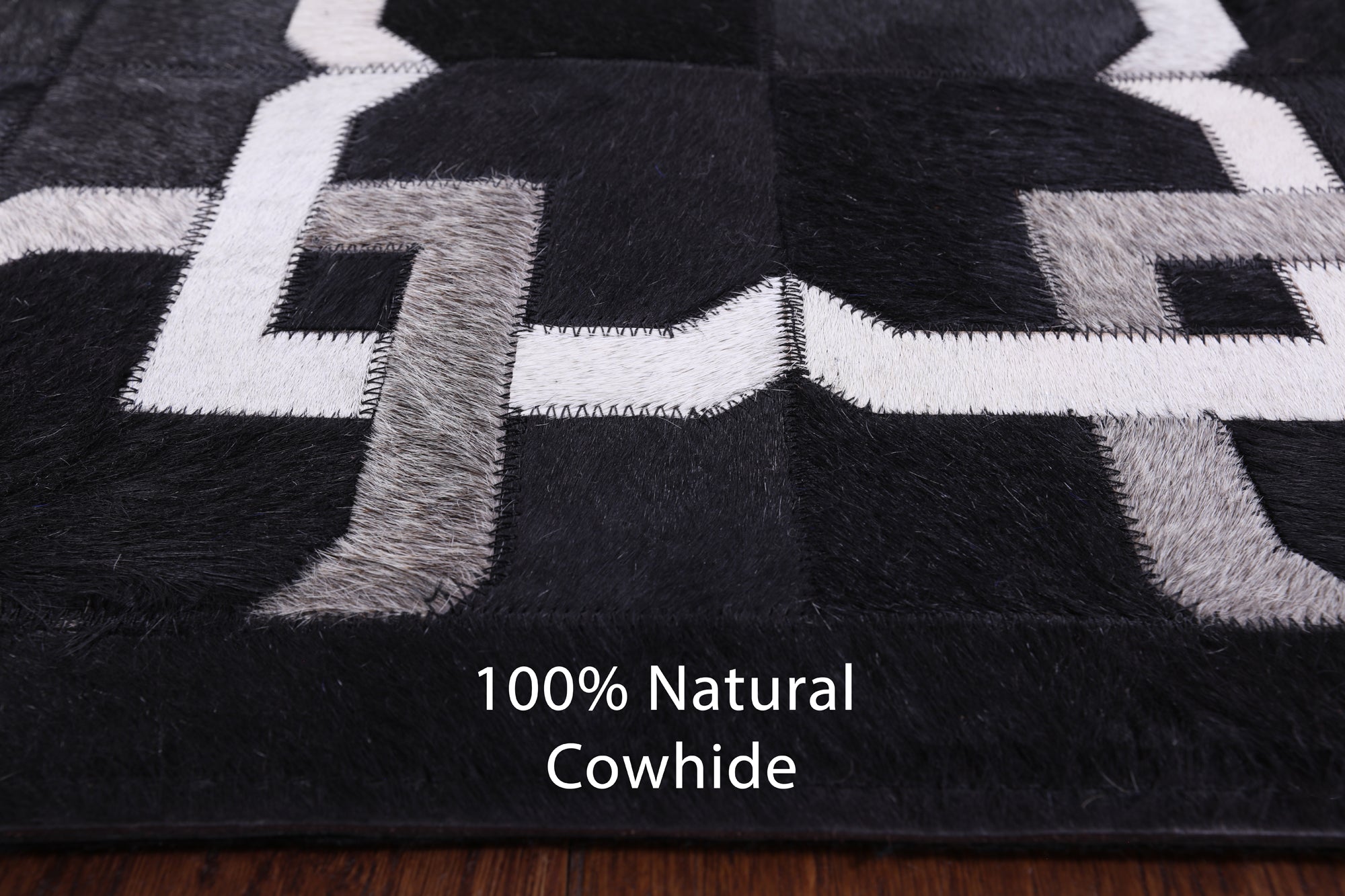 Black Natural Cowhide Hand Stitched Patchwork Runner Rug - 4' 0" X 10' 0" - Golden Nile