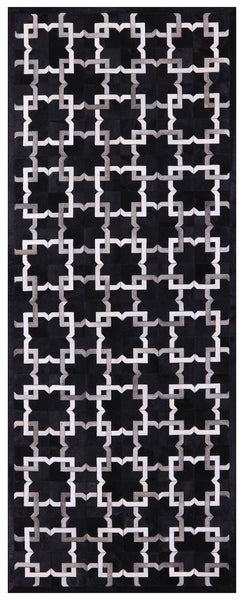 Black Natural Cowhide Hand Stitched Patchwork Runner Rug - 4' 0" X 10' 0" - Golden Nile