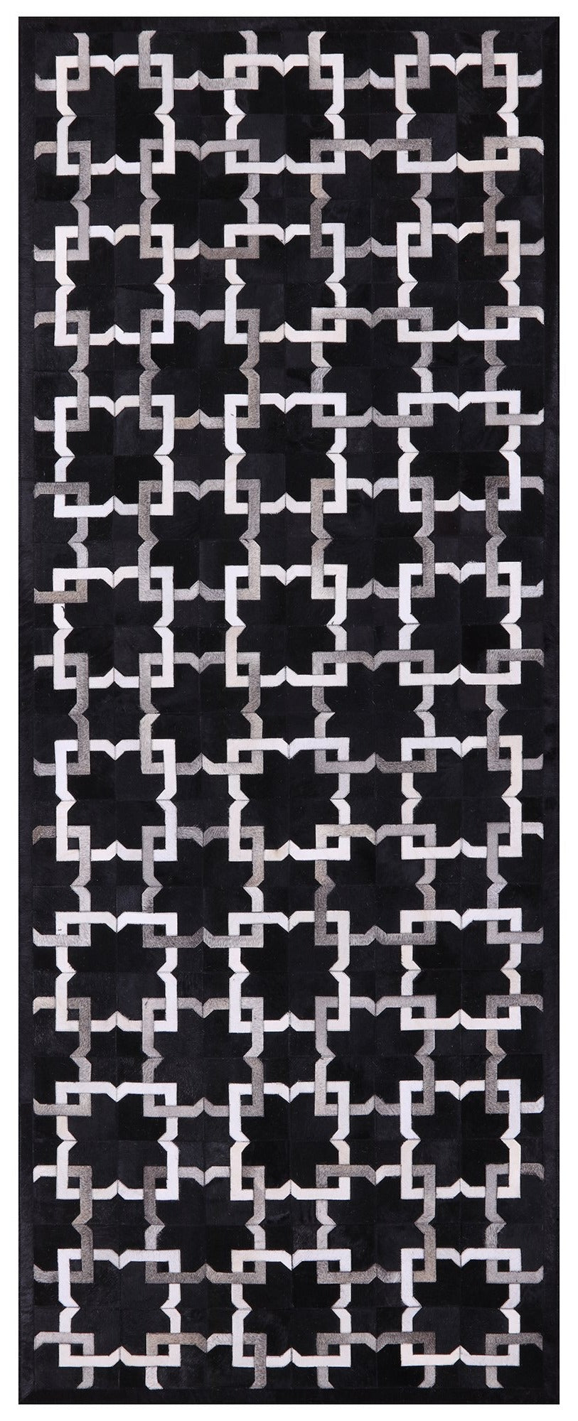 Black Natural Cowhide Hand Stitched Patchwork Runner Rug - 4' 0" X 10' 0" - Golden Nile
