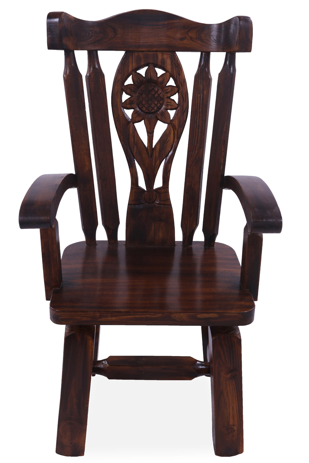 Reclaimed Wood Chair Handcarved Back Sunflower Removable Hair-On Cowhide Pillow - Golden Nile
