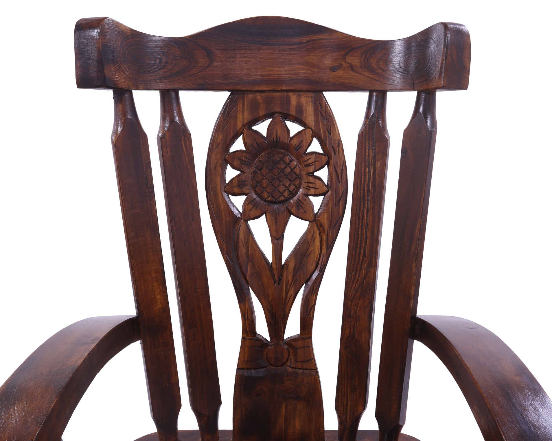 Reclaimed Wood Chair Handcarved Back Sunflower Removable Hair-On Cowhide Pillow - Golden Nile