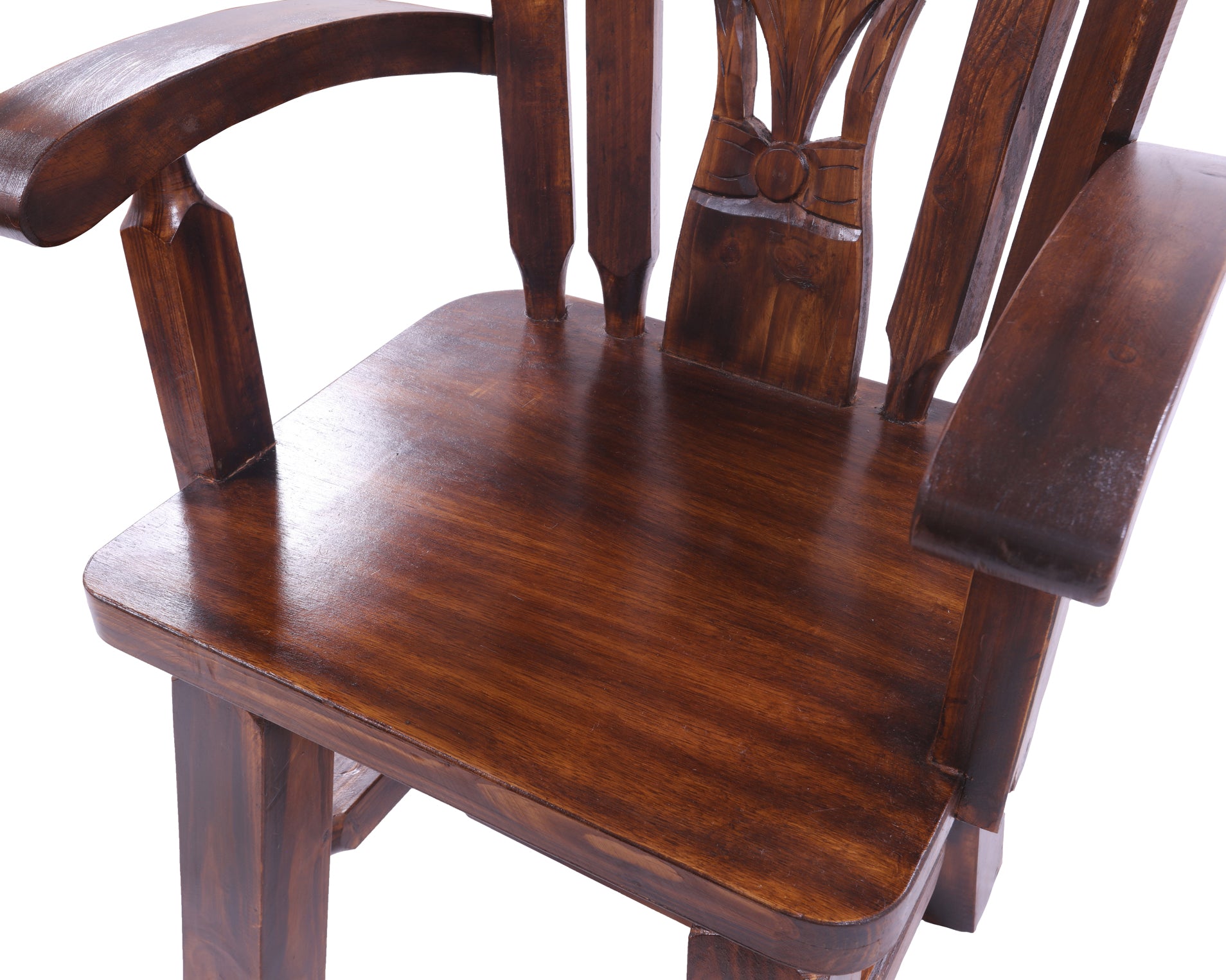 Reclaimed Wood Chair Handcarved Back Sunflower Removable Hair-On Cowhide Pillow - Golden Nile