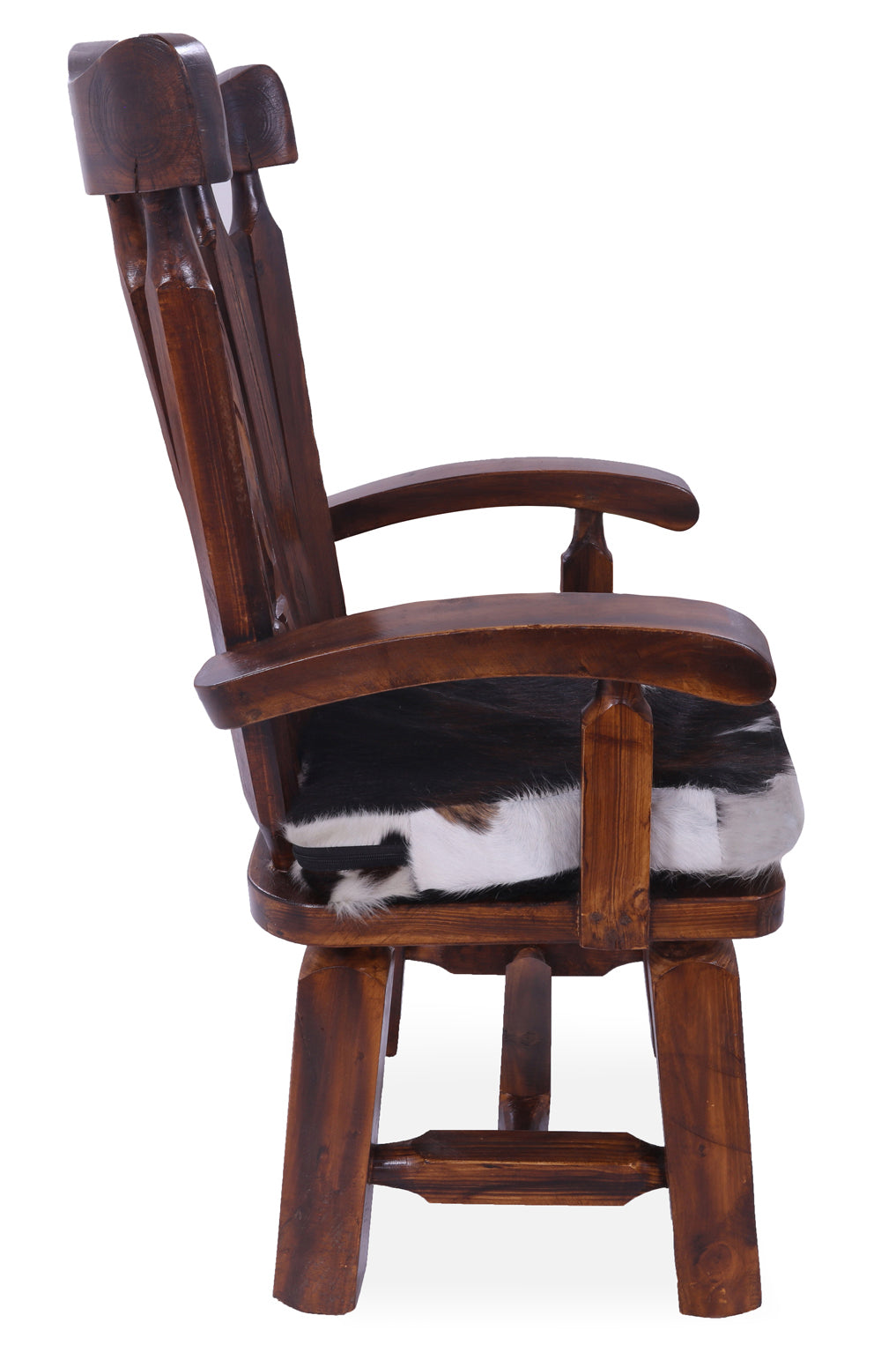 Reclaimed Wood Chair Handcarved Back Sunflower Removable Hair-On Cowhide Pillow - Golden Nile
