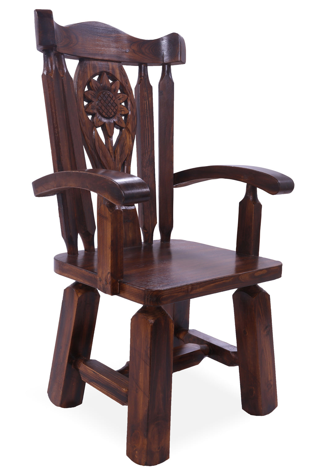 Reclaimed Wood Chair Handcarved Back Sunflower Removable Hair-On Cowhide Pillow - Golden Nile