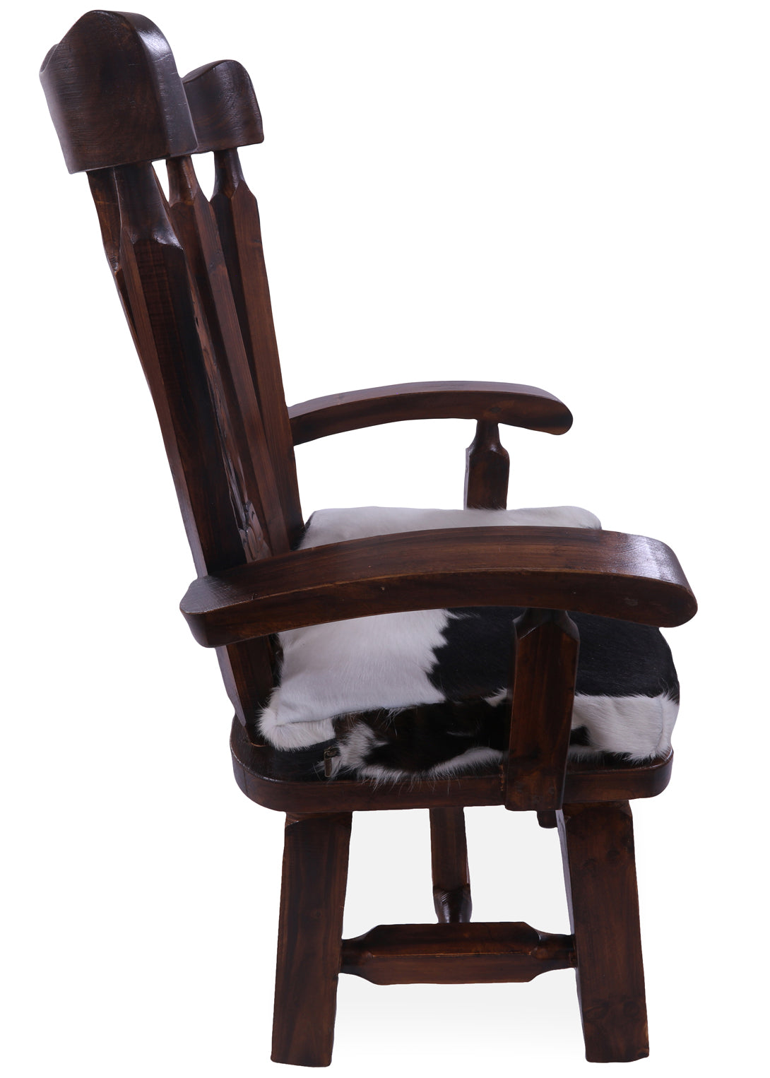 Solid Wood Chair Handcarved Back Sunflower Removable Hair-On Cowhide Pillow - Golden Nile