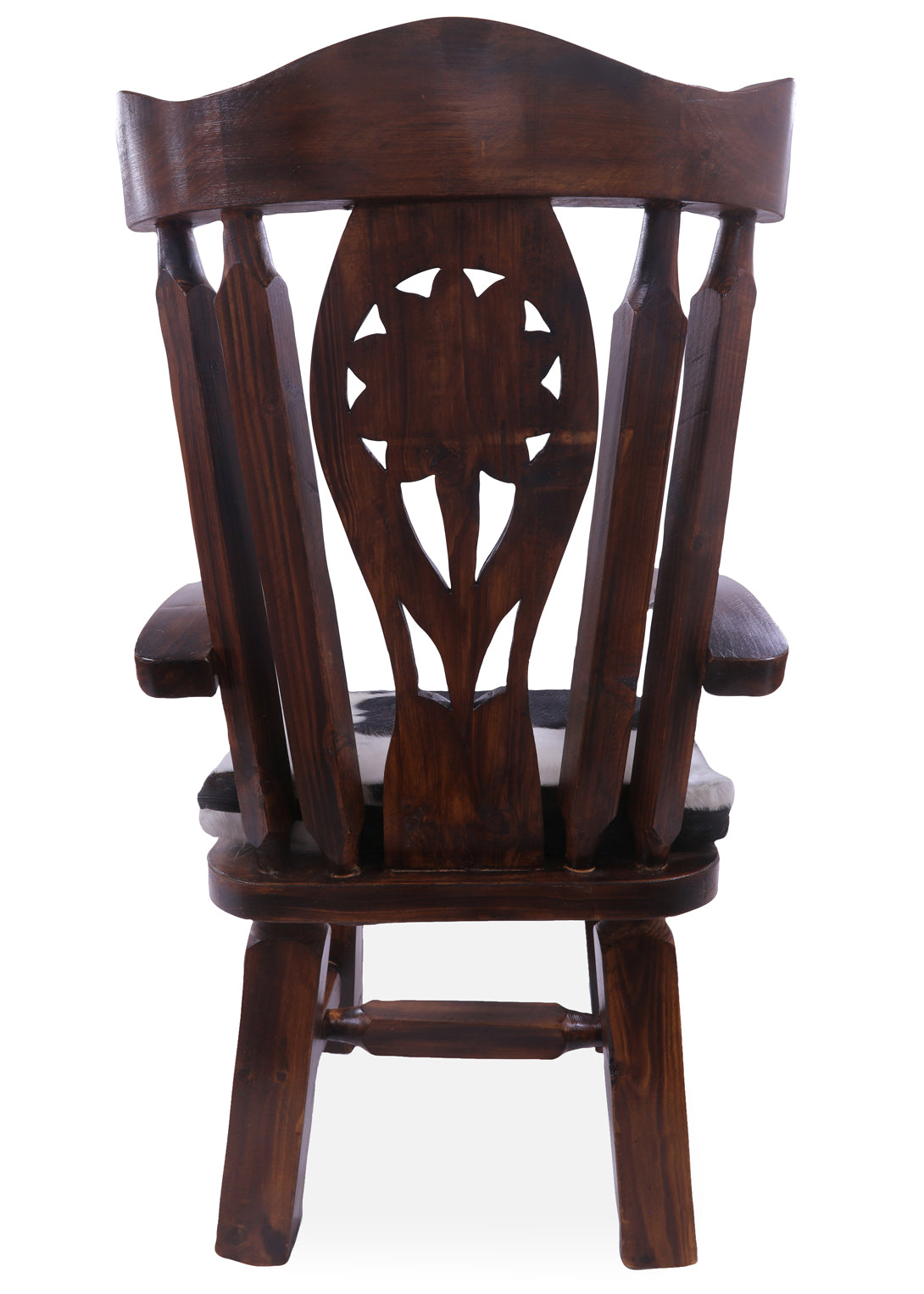 Solid Wood Chair Handcarved Back Sunflower Removable Hair-On Cowhide Pillow - Golden Nile