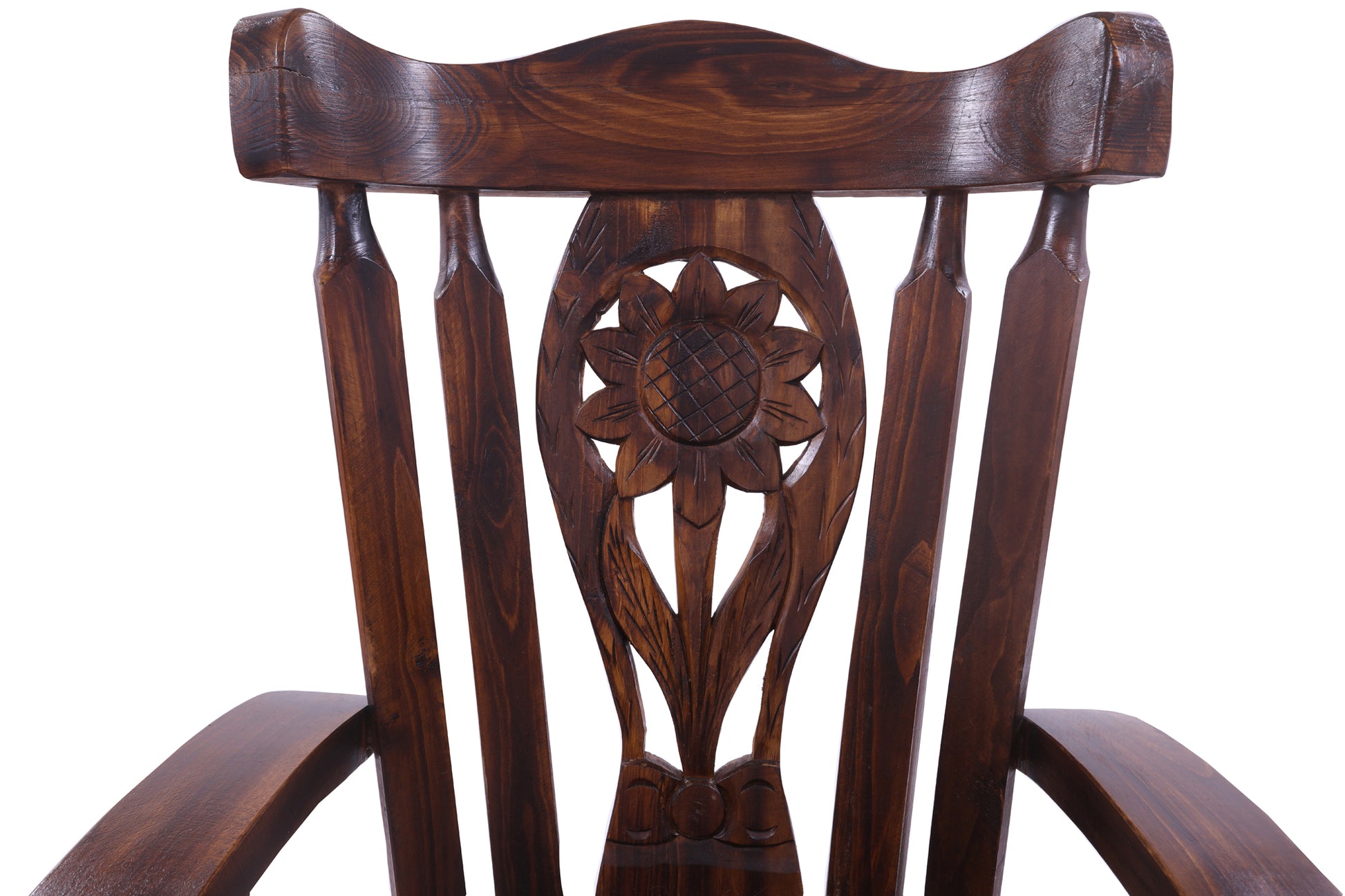 Reclaimed Wood Chair Handcarved Back Sunflower Removable Hair-On Cowhide Pillow - Golden Nile