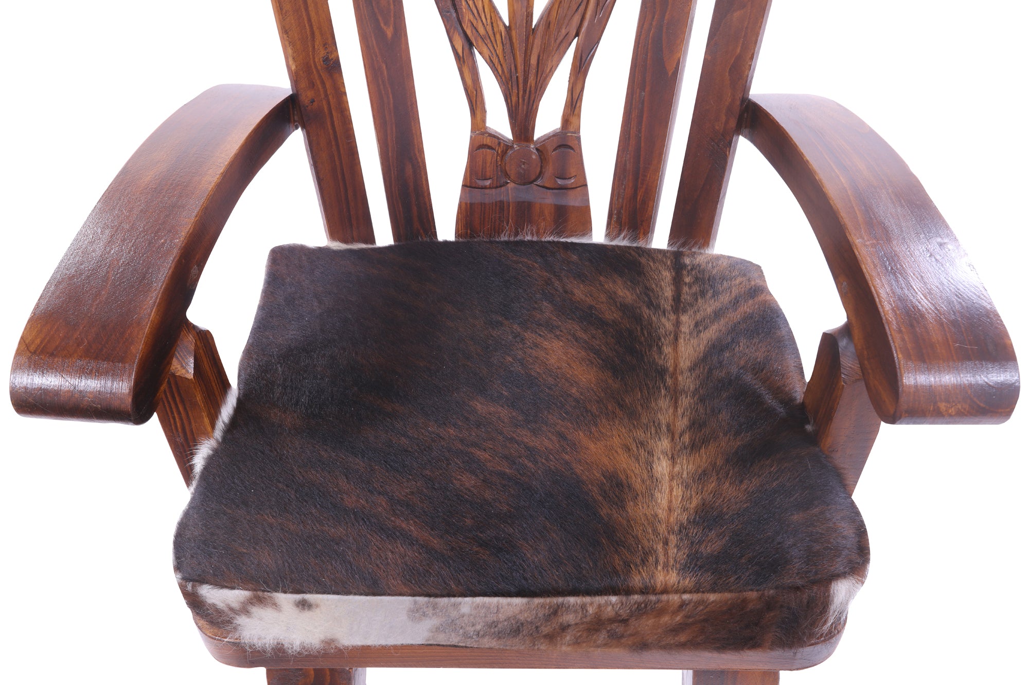 Reclaimed Wood Chair Handcarved Back Sunflower Removable Hair-On Cowhide Pillow - Golden Nile