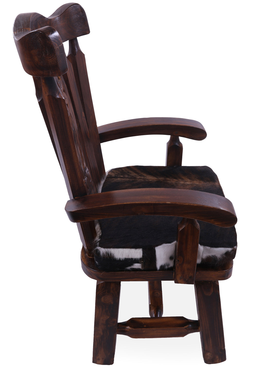 Reclaimed Wood Chair Handcarved Back Sunflower Removable Hair-On Cowhide Pillow - Golden Nile