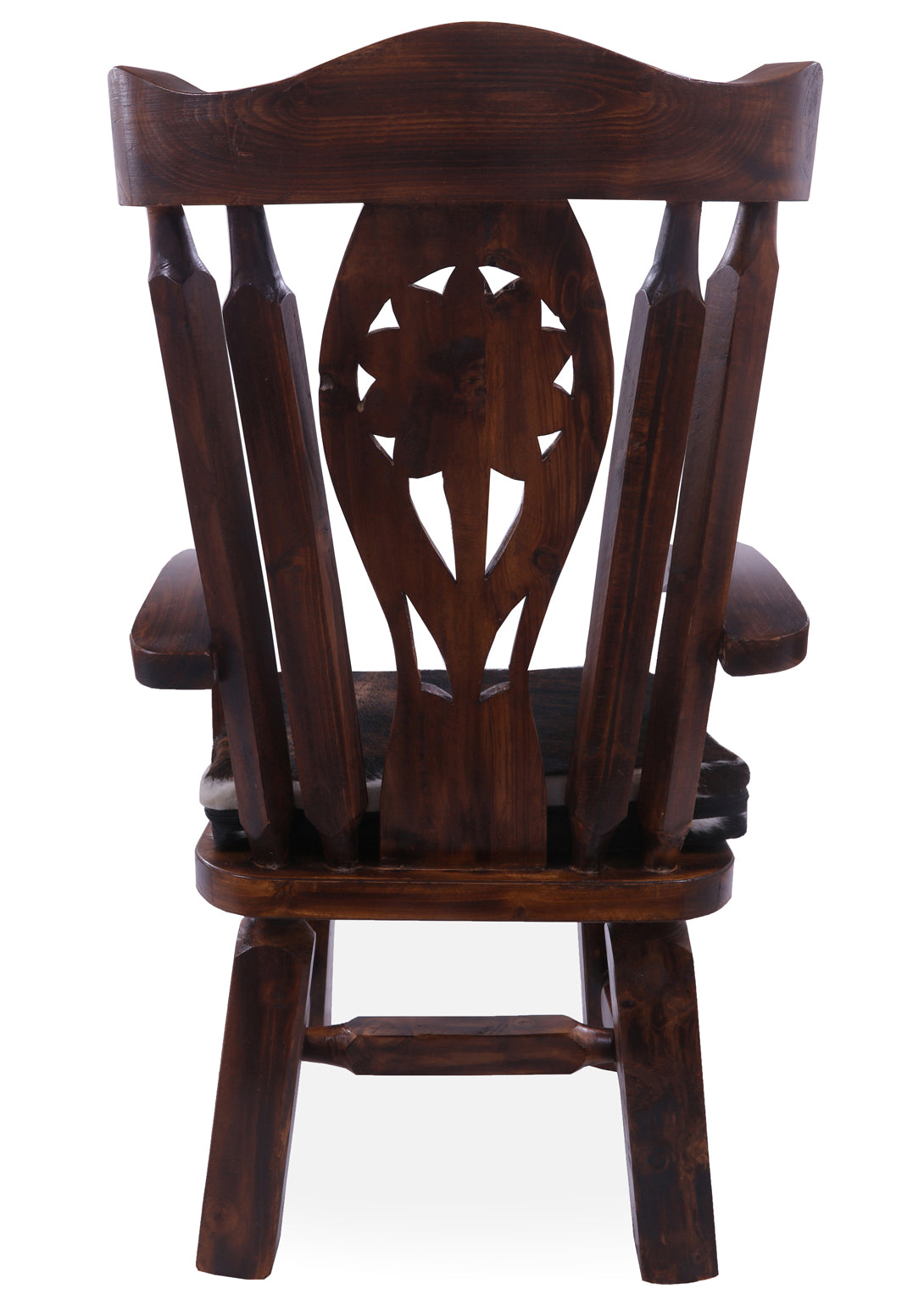 Reclaimed Wood Chair Handcarved Back Sunflower Removable Hair-On Cowhide Pillow - Golden Nile