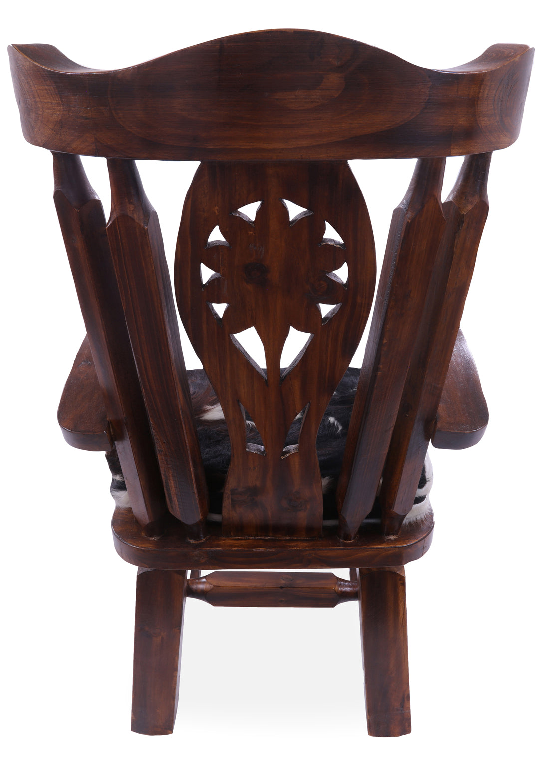 Reclaimed Wood Chair Handcarved Back Sunflower Removable Hair-On Cowhide Pillow - Golden Nile
