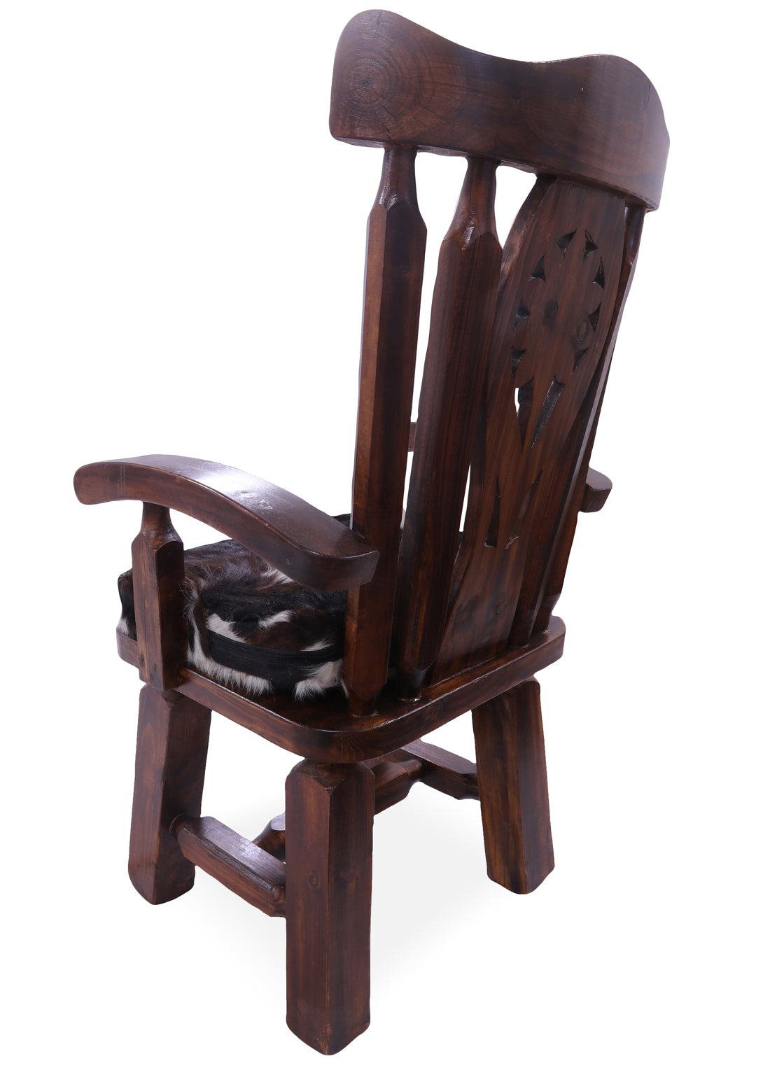 Reclaimed Wood Chair Handcarved Back Sunflower Removable Hair-On Cowhide Pillow - Golden Nile