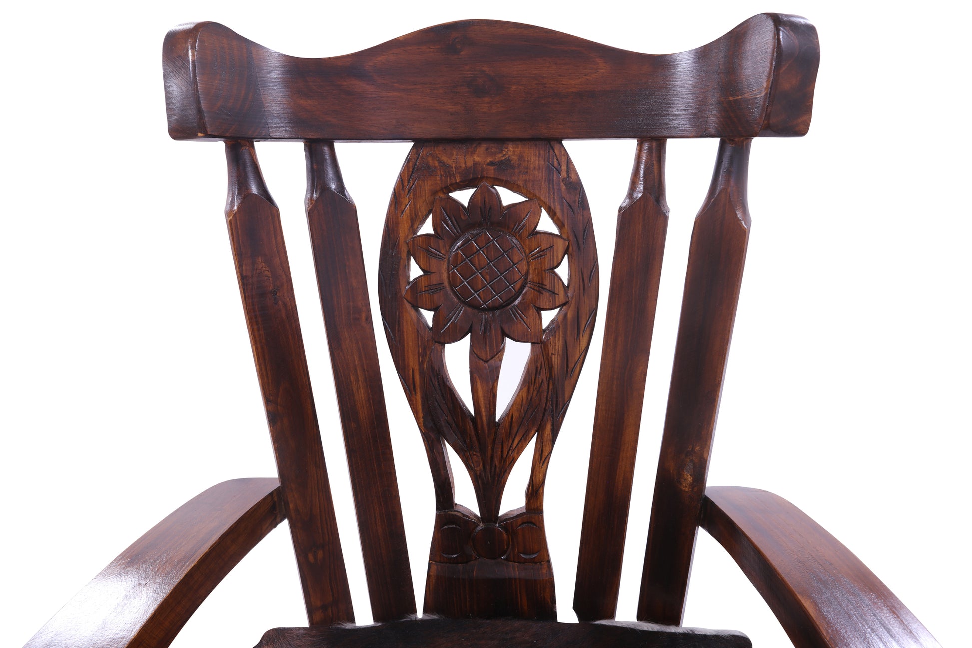 Reclaimed Wood Chair Handcarved Back Sunflower Removable Hair-On Cowhide Pillow - Golden Nile