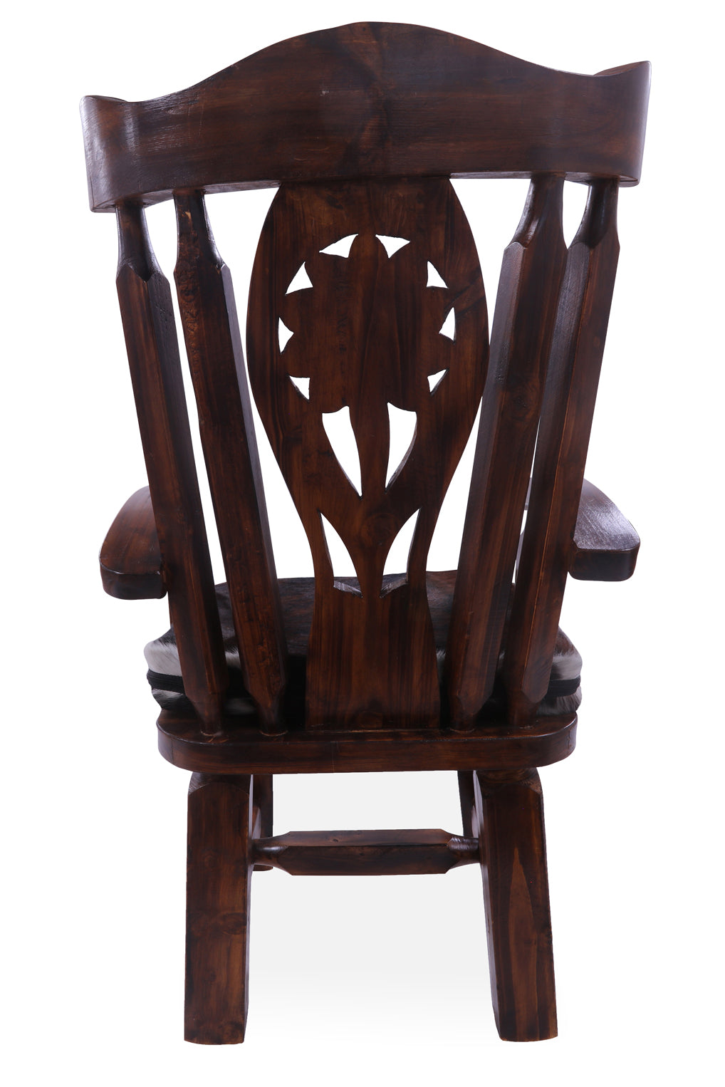 Reclaimed Wood Chair Handcarved Back Sunflower Removable Hair-On Cowhide Pillow - Golden Nile