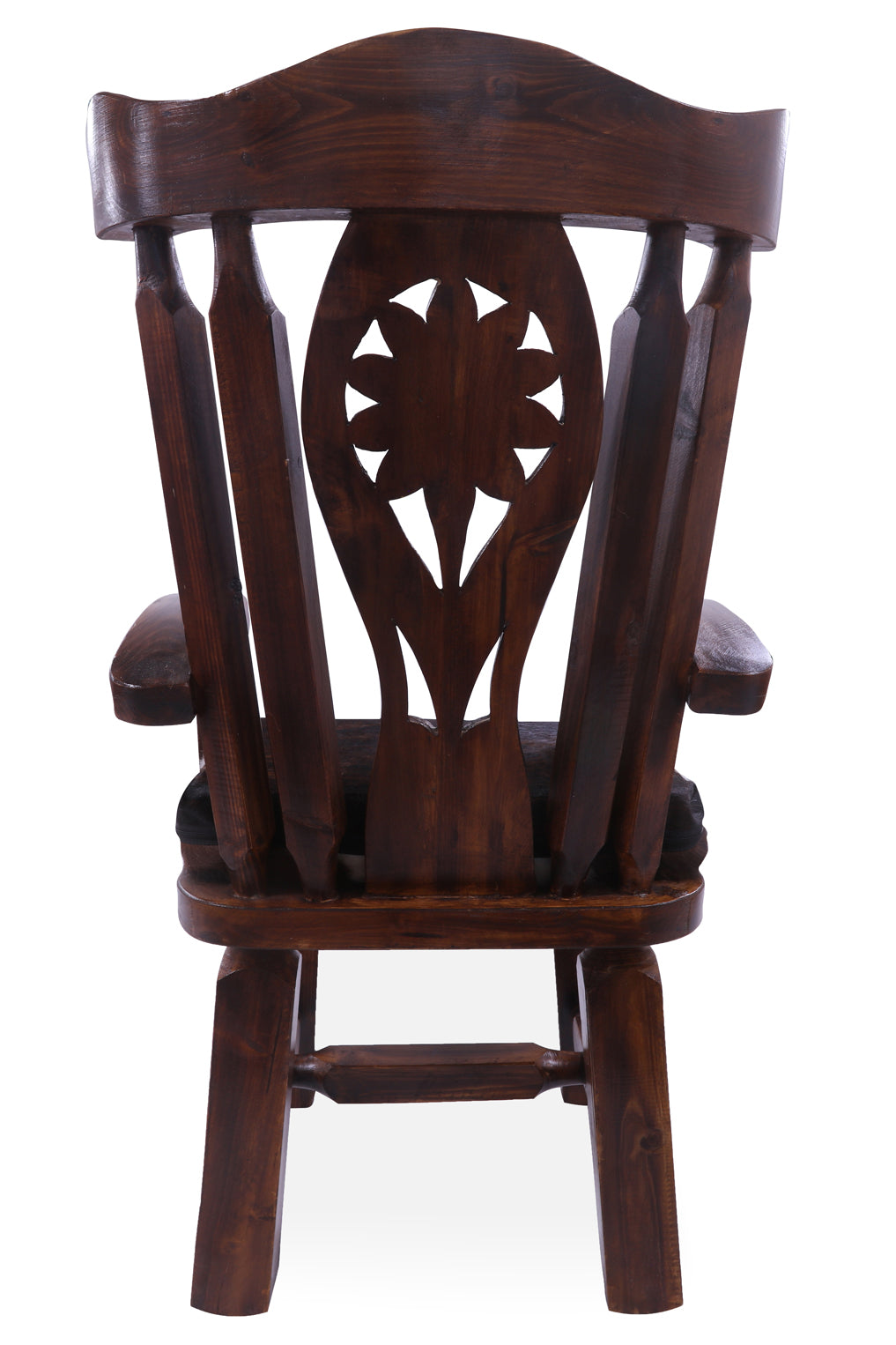 Reclaimed Wood Chair Handcarved Back Sunflower Removable Hair-On Cowhide Pillow - Golden Nile