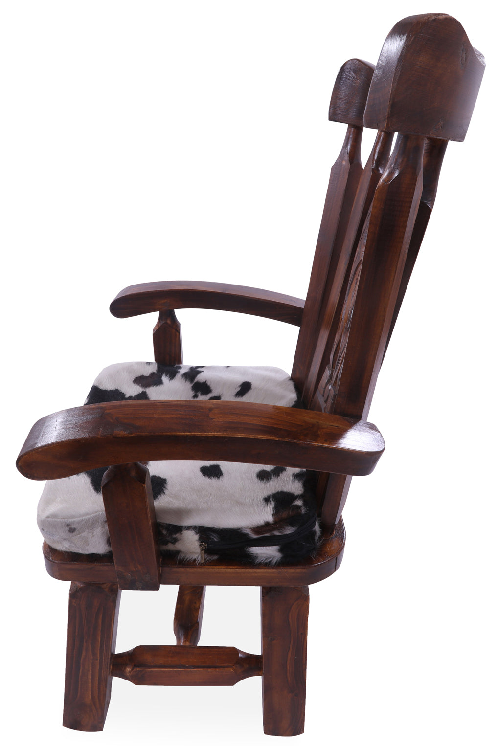 Reclaimed Wood Chair Handcarved Back Sunflower Removable Hair-On Cowhide Pillow - Golden Nile