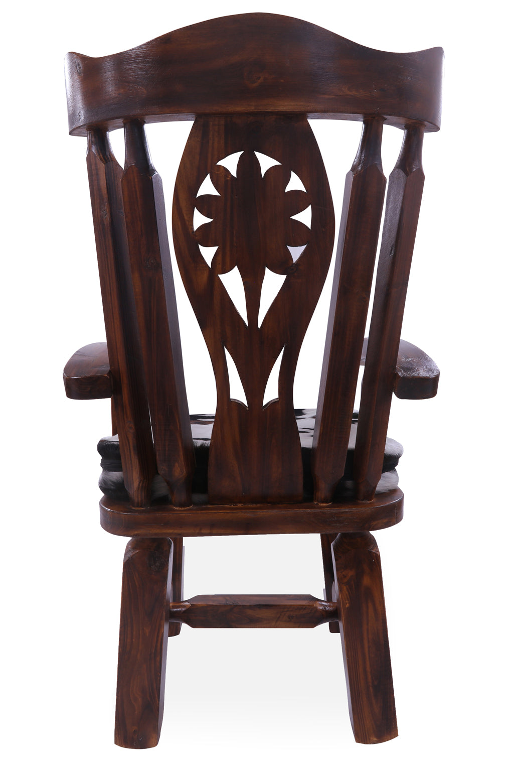 Reclaimed Wood Chair Handcarved Back Sunflower Removable Hair-On Cowhide Pillow - Golden Nile