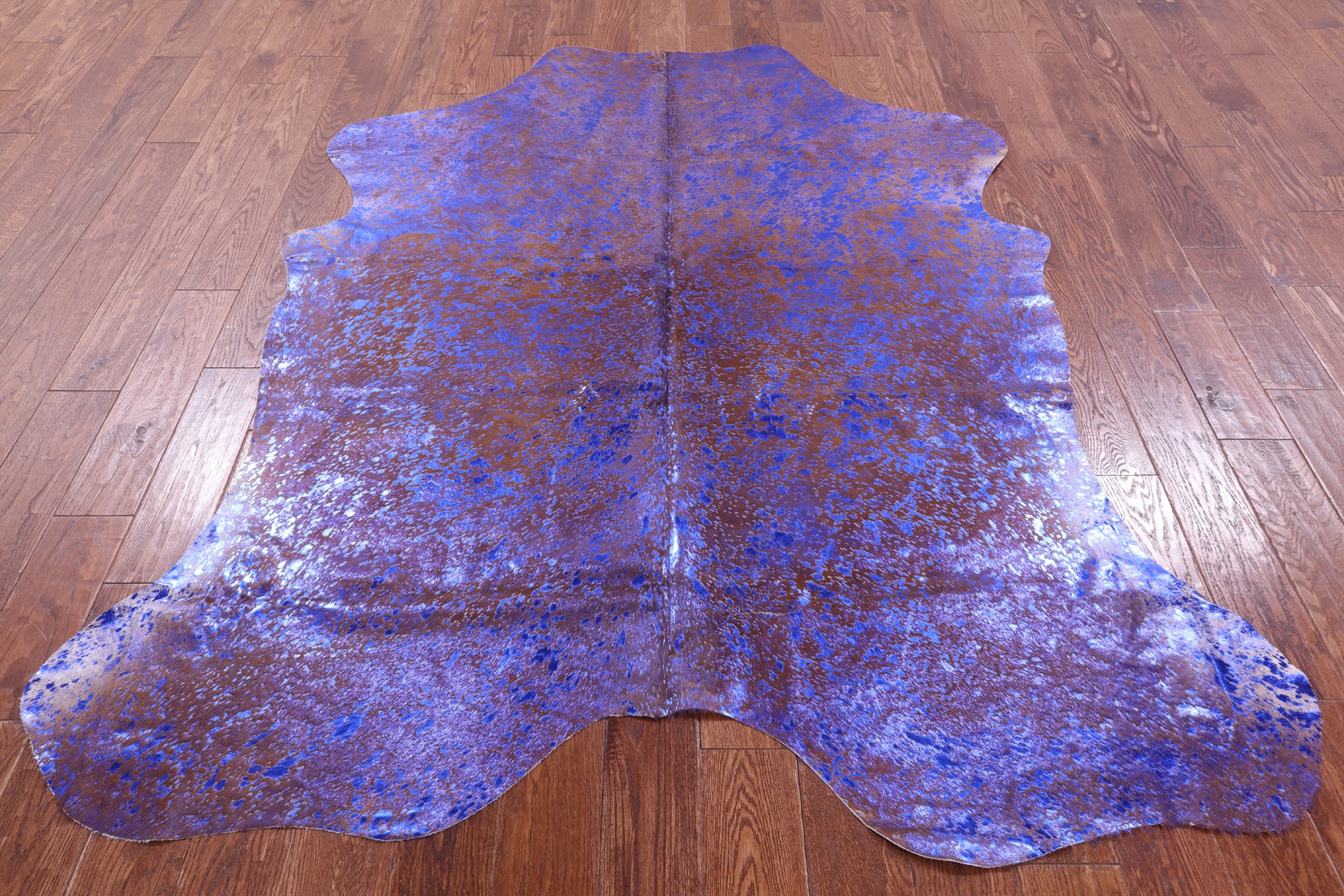 Blue Metallic Natural Hair-On Cowhide Rug - 7' 0" X 6' 0" - Golden Nile