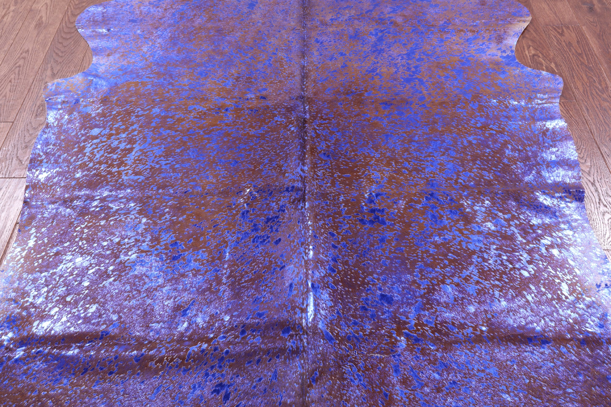 Blue Metallic Natural Hair-On Cowhide Rug - 7' 0" X 6' 0" - Golden Nile