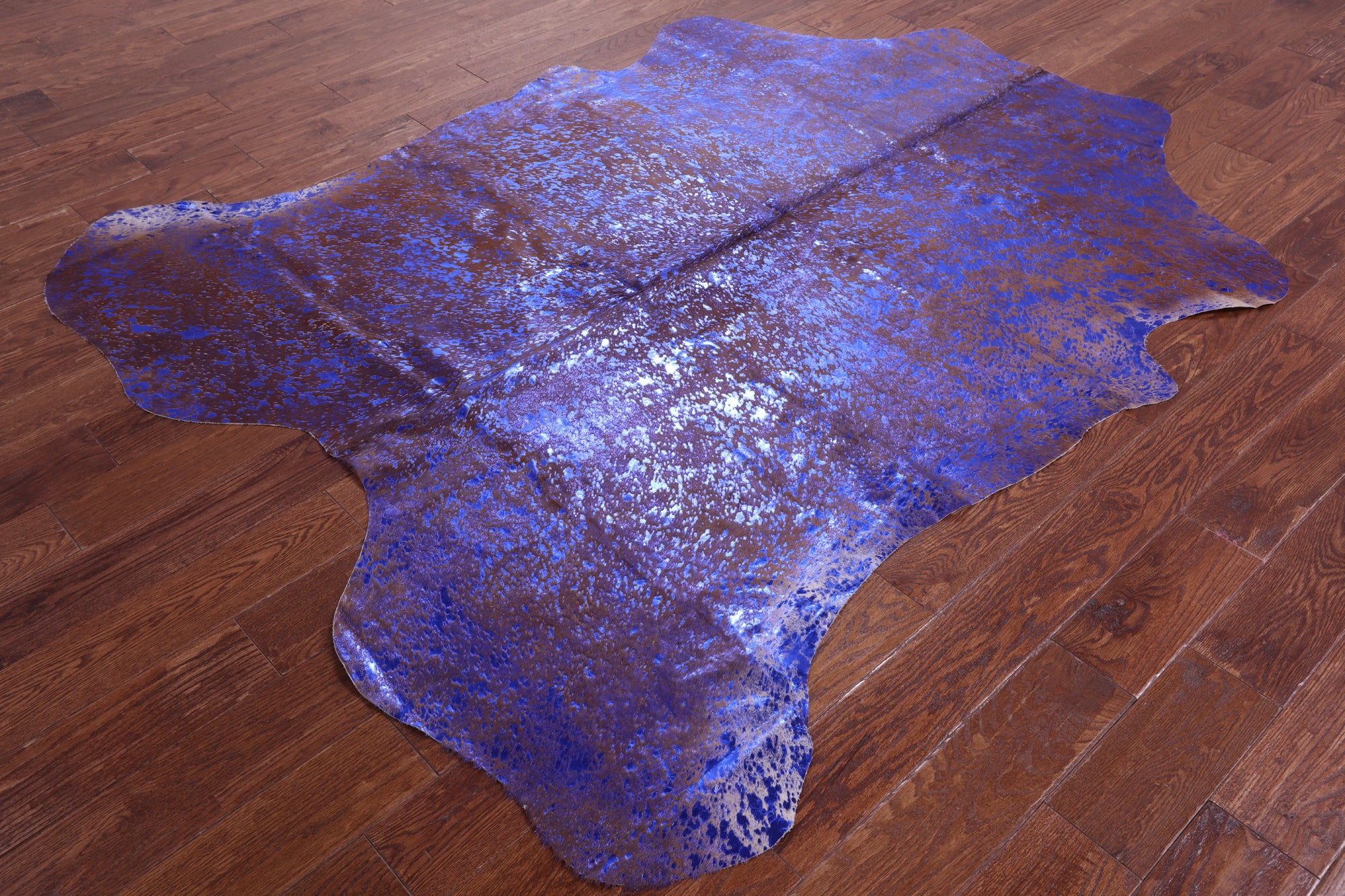 Blue Metallic Natural Hair-On Cowhide Rug - 7' 0" X 6' 0" - Golden Nile