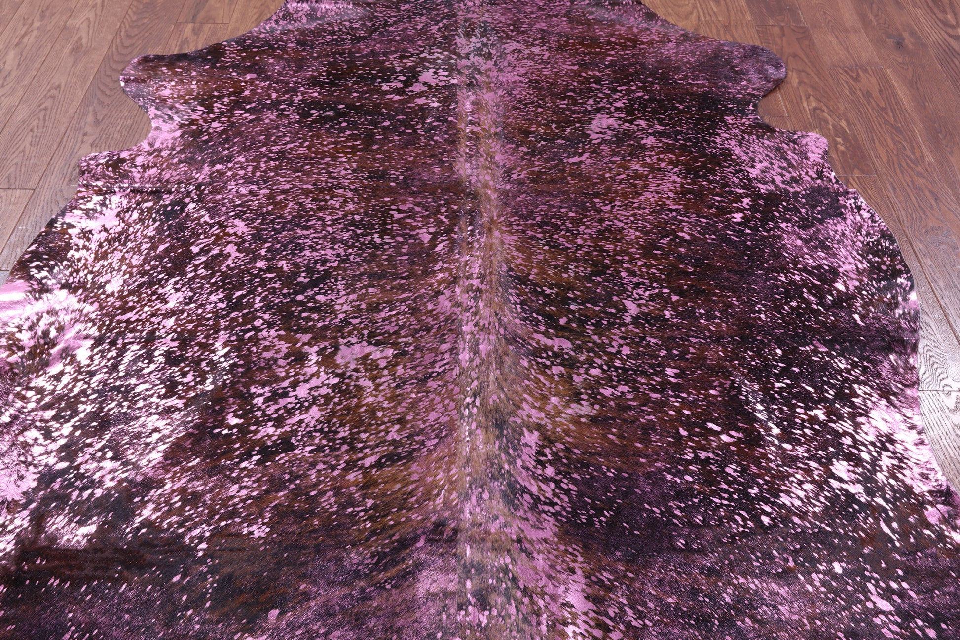 Pink Metallic Natural Hair-On Cowhide Rug - 7' 2" X 6' 1" - Golden Nile
