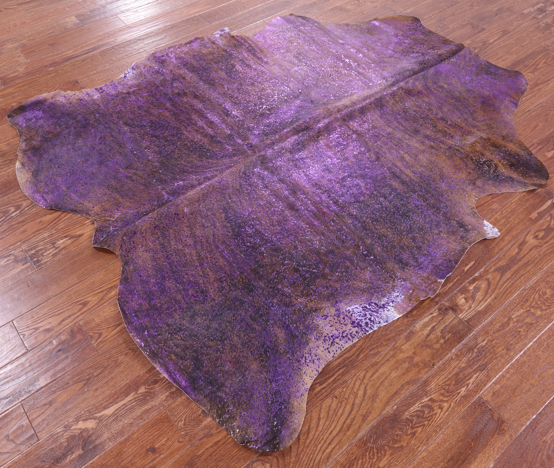Purple Metallic Brindle Natural Hair-On Cowhide Rug - 6' 10" X 6' 1" - Golden Nile