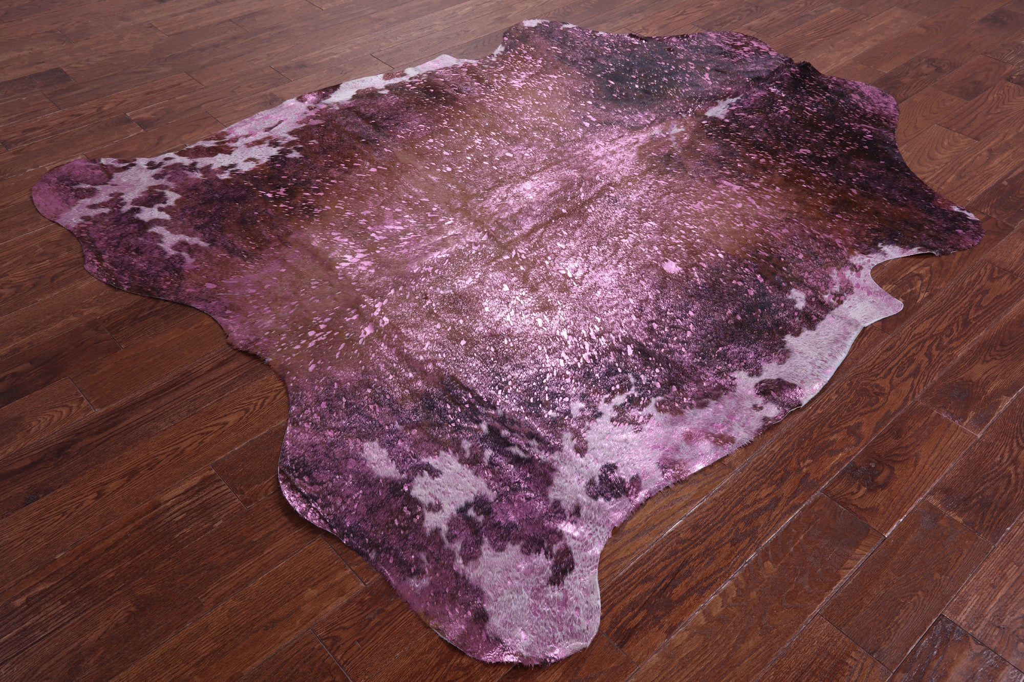Pink Metallic Natural Hair-On Cowhide Rug - 7' 2" X 6' 1" - Golden Nile