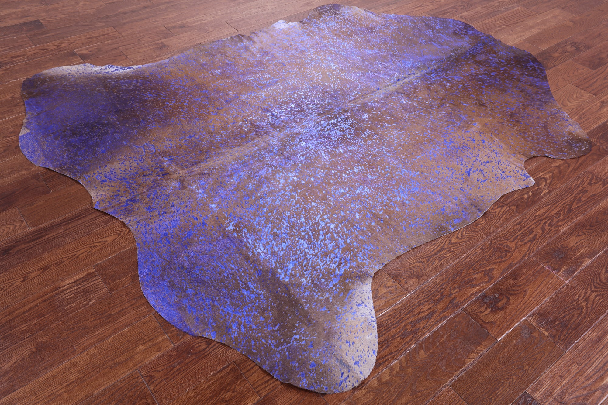 Blue Metallic Natural Hair-On Cowhide Rug - 7' 5" X 6' 5" - Golden Nile