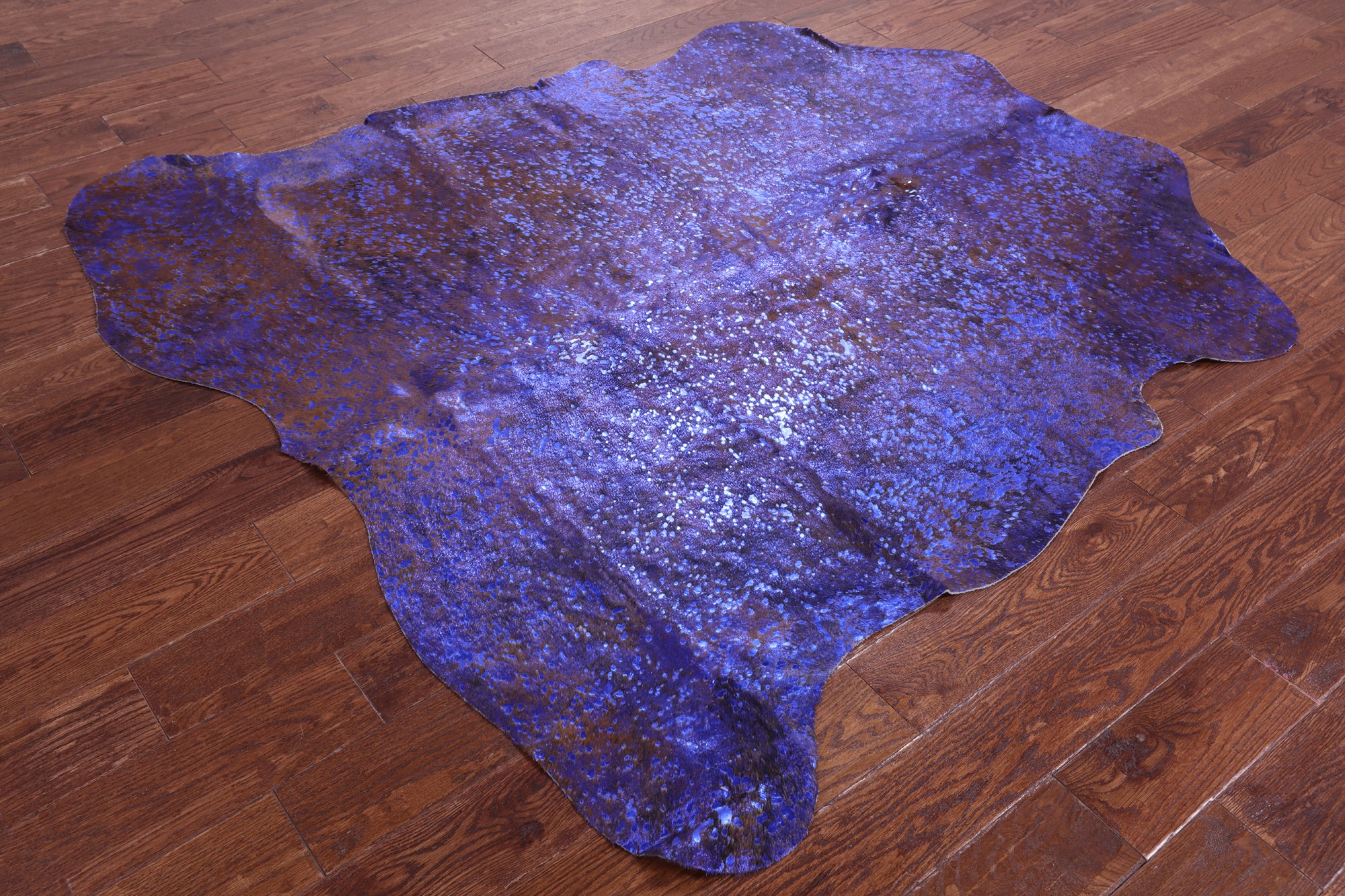 Blue Metallic Natural Hair-On Cowhide Rug - 6' 1" X 5' 8" - Golden Nile