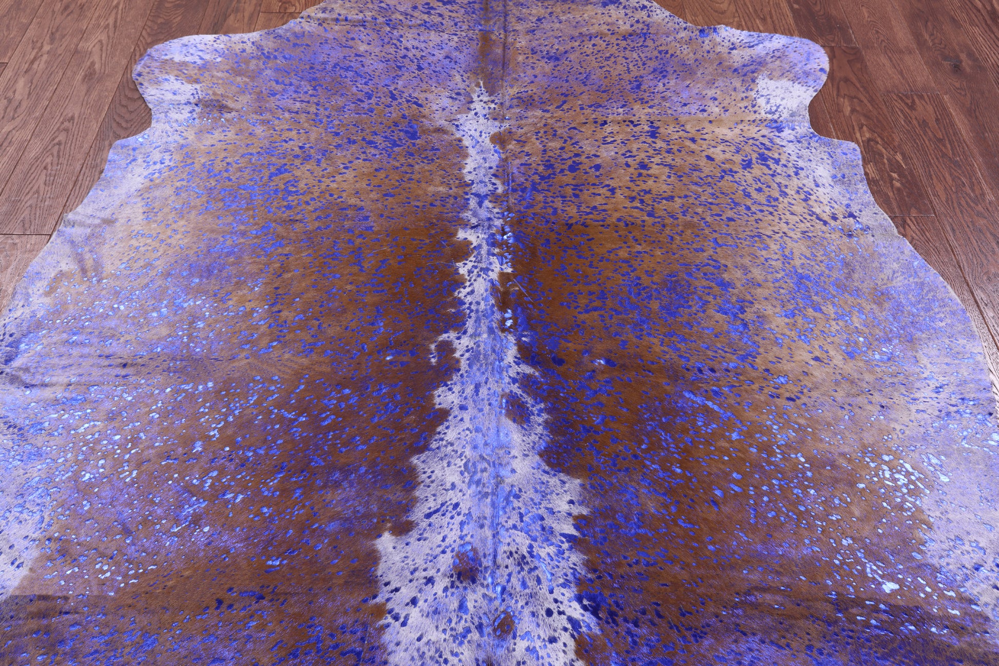 Blue Metallic Natural Hair-On Cowhide Rug - 6' 9" X 6' 3" - Golden Nile