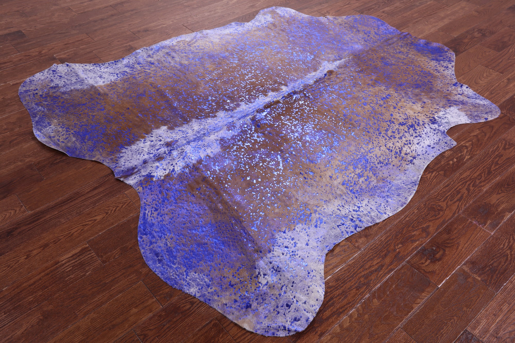 Blue Metallic Natural Hair-On Cowhide Rug - 6' 9" X 6' 3" - Golden Nile