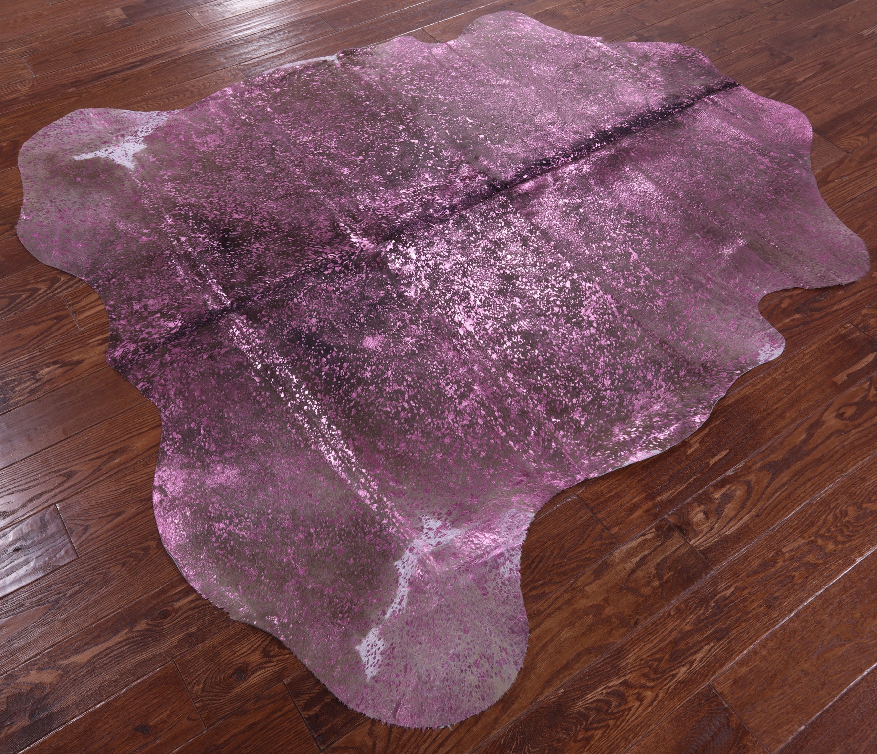 Pink Metallic Natural Hair-On Cowhide Rug - 6' 5" X 6' 3" - Golden Nile